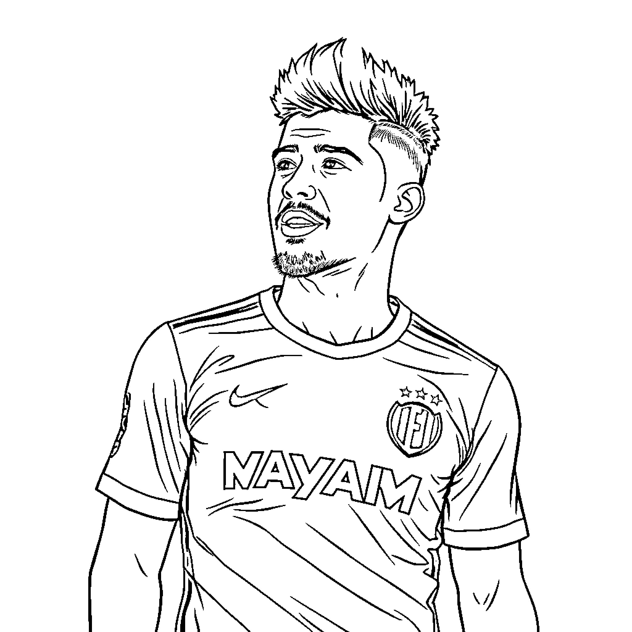 Yamal soccer player in uniform Coloring Page (free black-and-white line drawing printable PDF for all, from beginners to advanced learners, including children, teens, adults, and seniors)