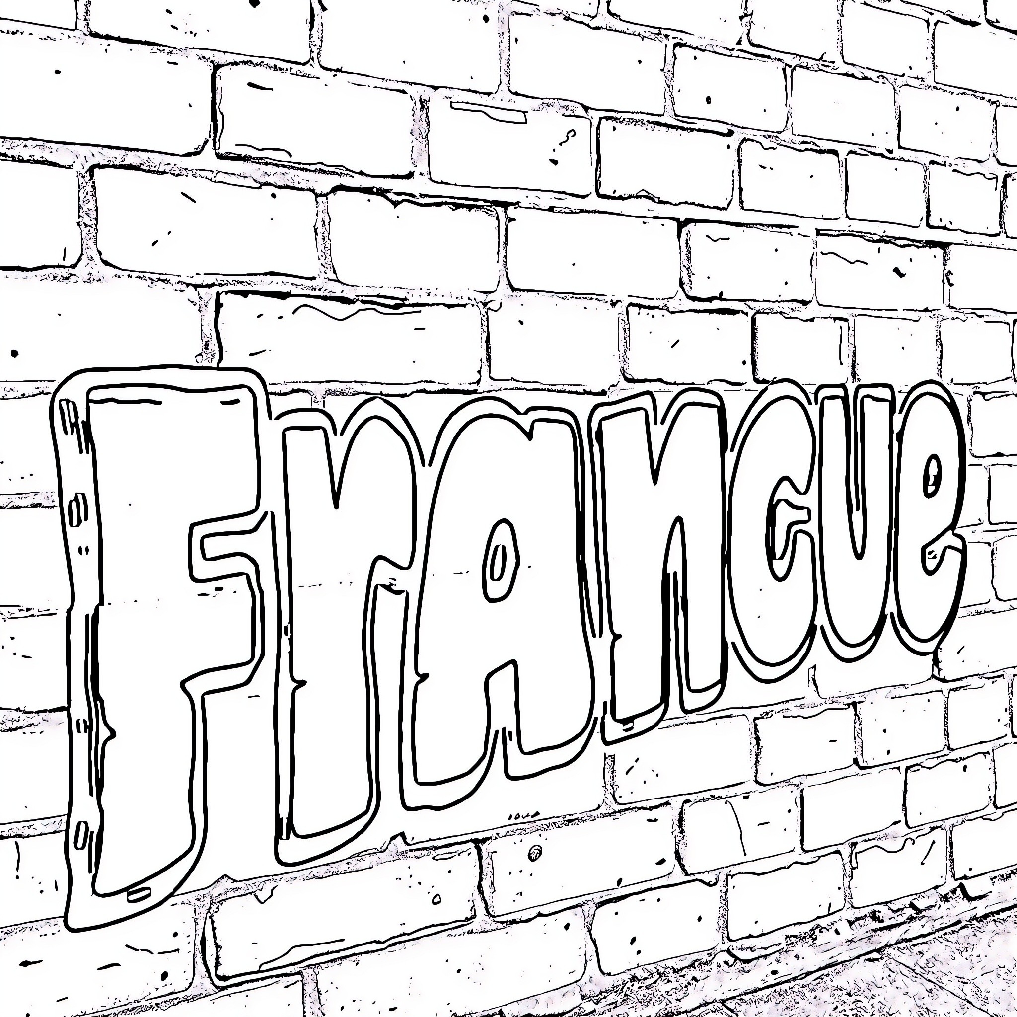 Français grafitti on brick wall Coloring Page (free black-and-white line drawing printable PDF for all, from beginners to advanced learners, including children, teens, adults, and seniors)