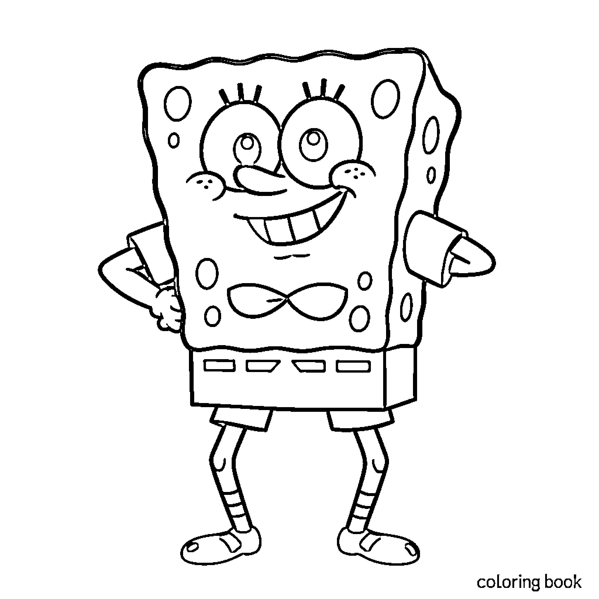 Spongebob making a silly expression Coloring Page (free black-and-white line drawing printable PDF for all, from beginners to advanced learners, including children, teens, adults, and seniors)
