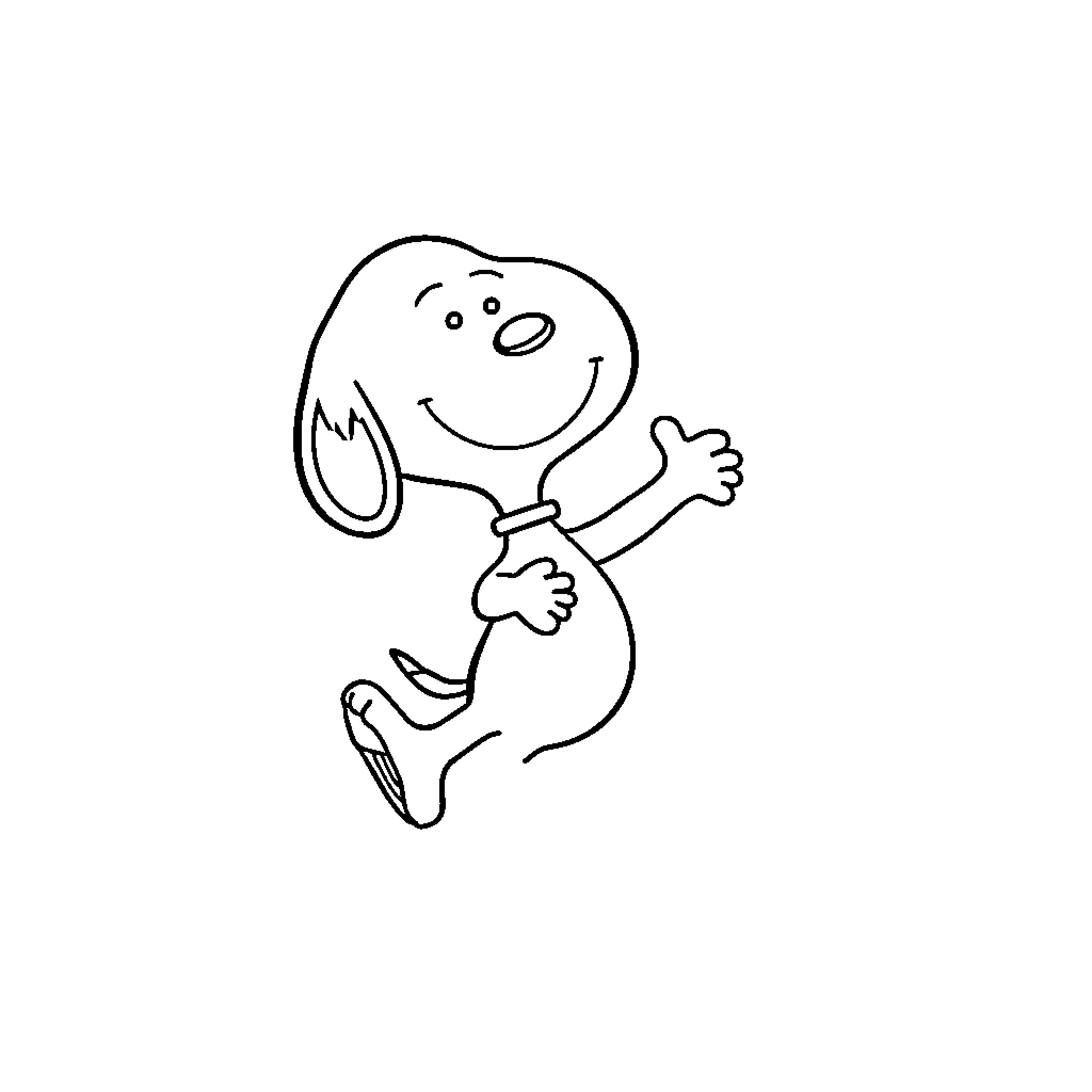 Snoopy joyfully running and waving Coloring Page (free black-and-white line drawing printable PDF for all, from beginners to advanced learners, including children, teens, adults, and seniors)