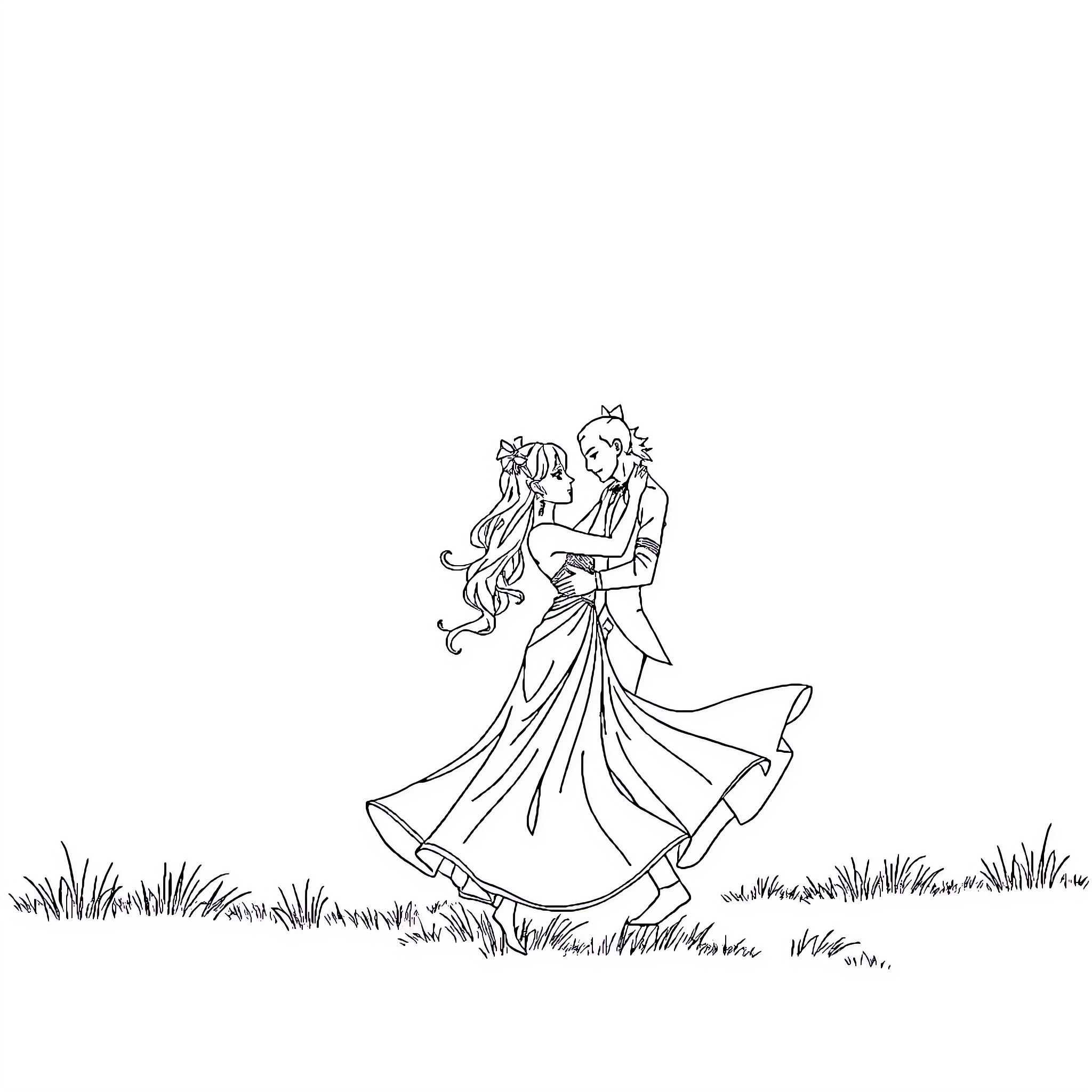 Katakuri's Elegant Dance in the Meadow Coloring Page (free black-and-white line drawing printable PDF for all, from beginners to advanced learners, including children, teens, adults, and seniors)