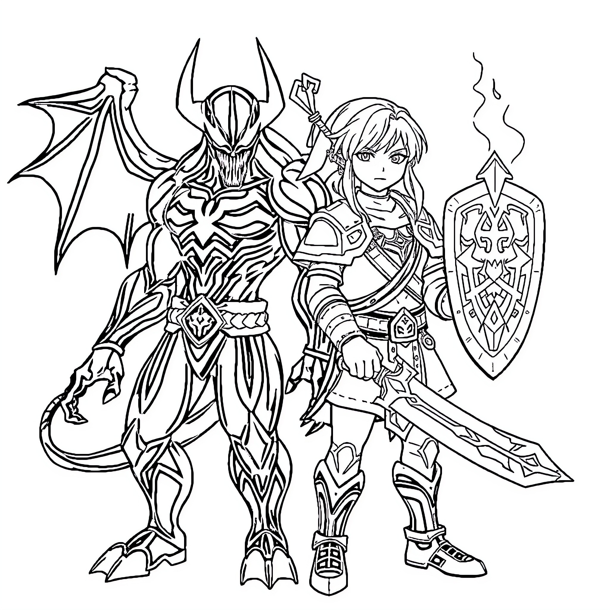 Venom Warrior's Fierce Encounter Coloring Page (free black-and-white line drawing printable PDF for all, from beginners to advanced learners, including children, teens, adults, and seniors)