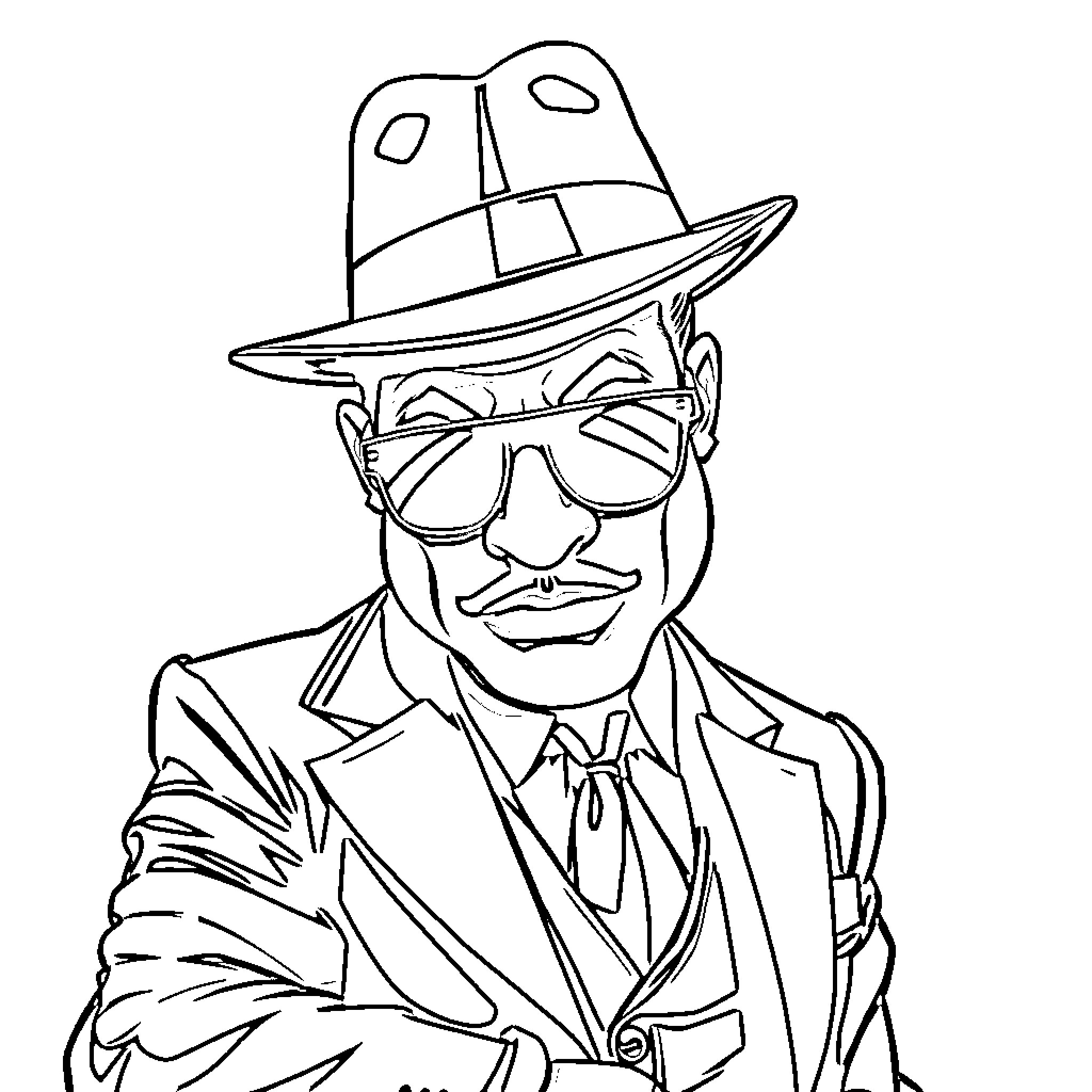 Ki Mysterious Spy in Disguise Coloring Page (free black-and-white line drawing printable PDF for all, from beginners to advanced learners, including children, teens, adults, and seniors)