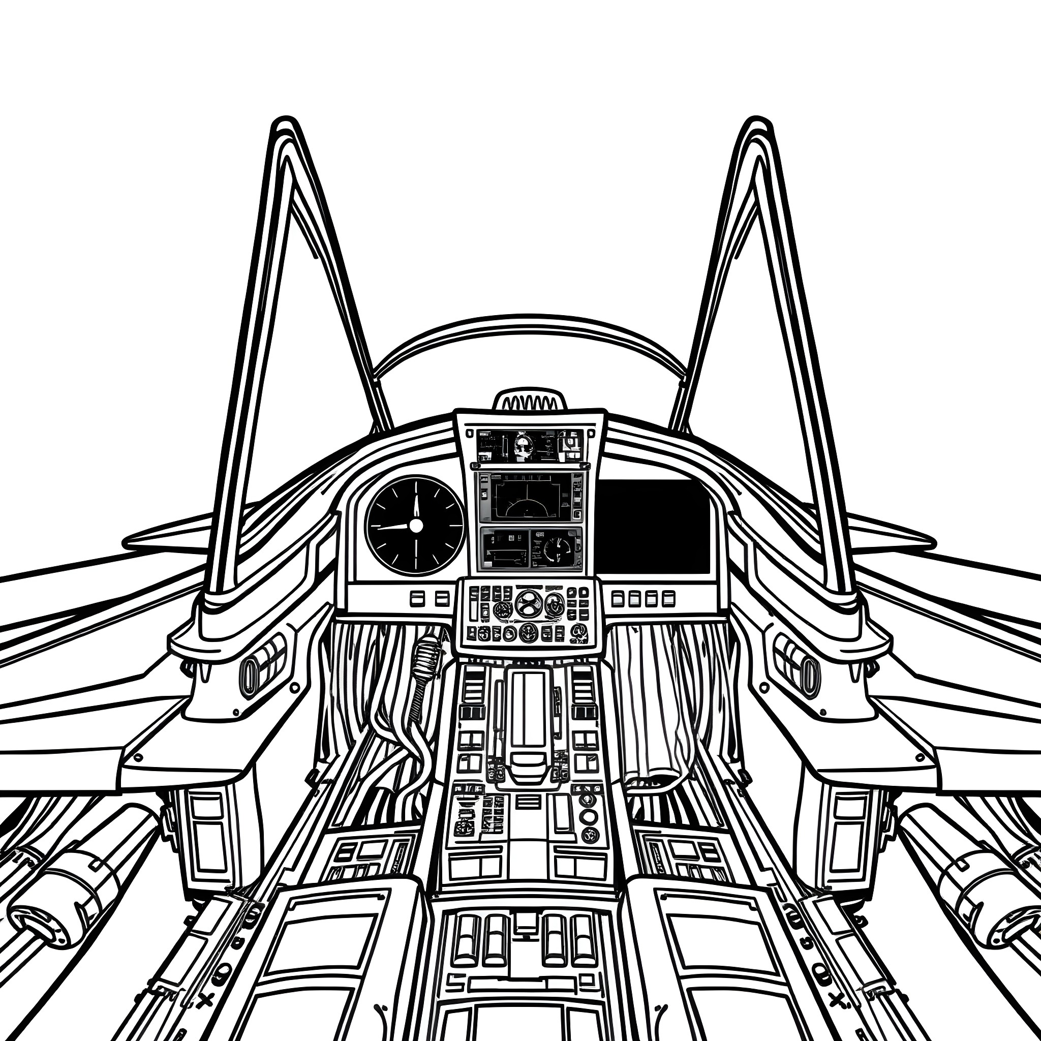 F18 Cockpit Controls and Instruments Coloring Page (free black-and-white line drawing printable PDF for all, from beginners to advanced learners, including children, teens, adults, and seniors)