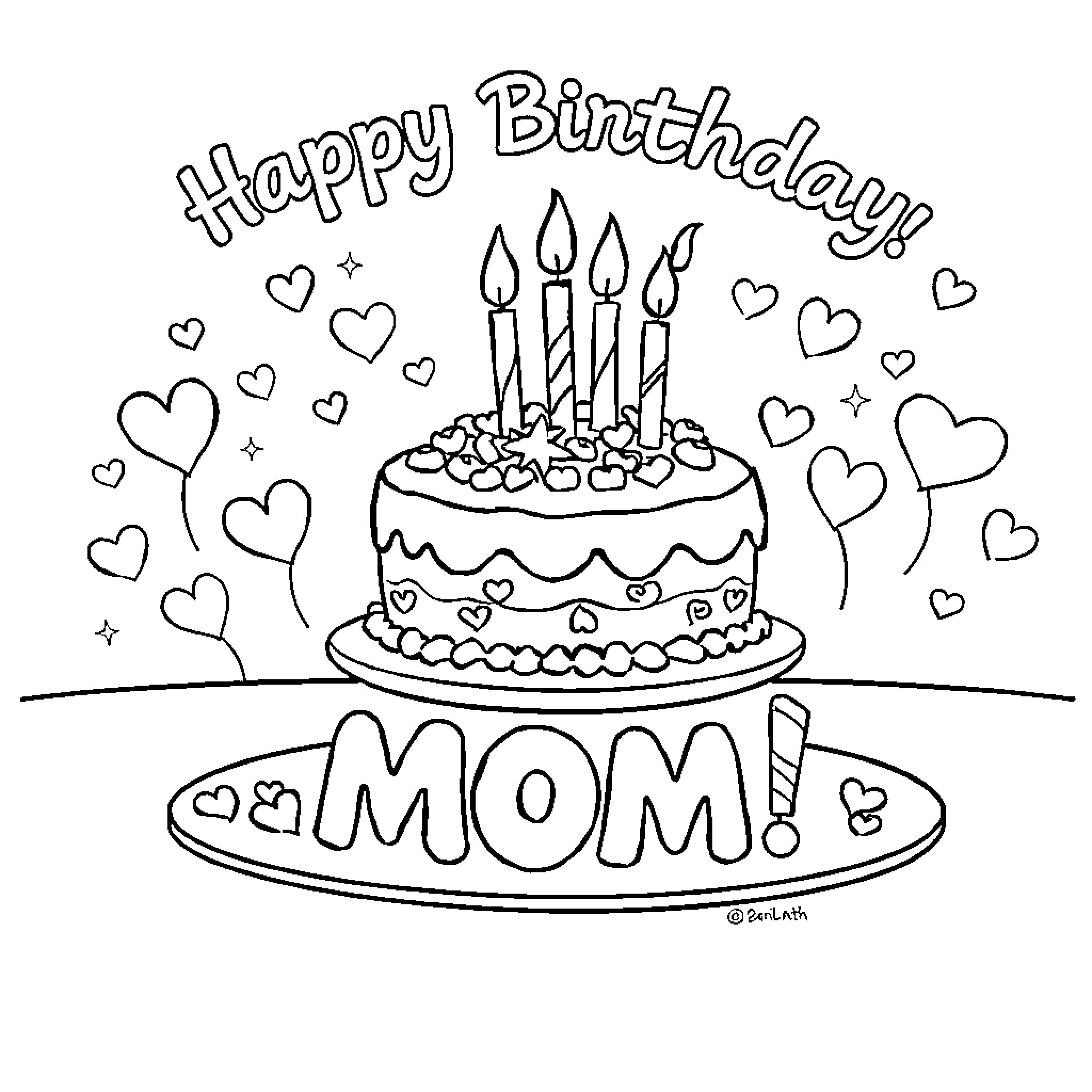 Birthday celebration with a cake and candles Coloring Page (free black-and-white line drawing printable PDF for all, from beginners to advanced learners, including children, teens, adults, and seniors)