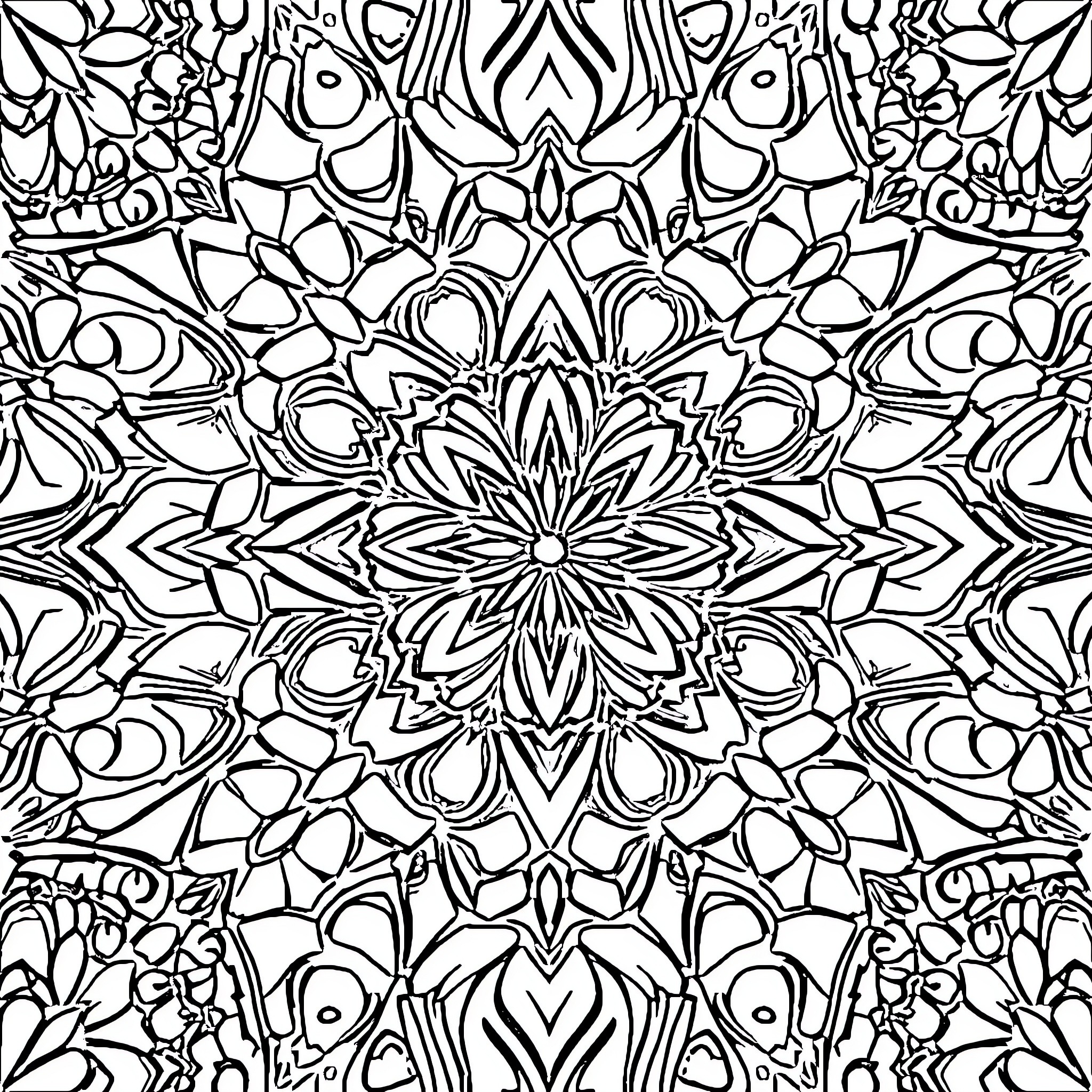 Pattern of intricate floral and geometric designs Coloring Page (free black-and-white line drawing printable PDF for all, from beginners to advanced learners, including children, teens, adults, and seniors)