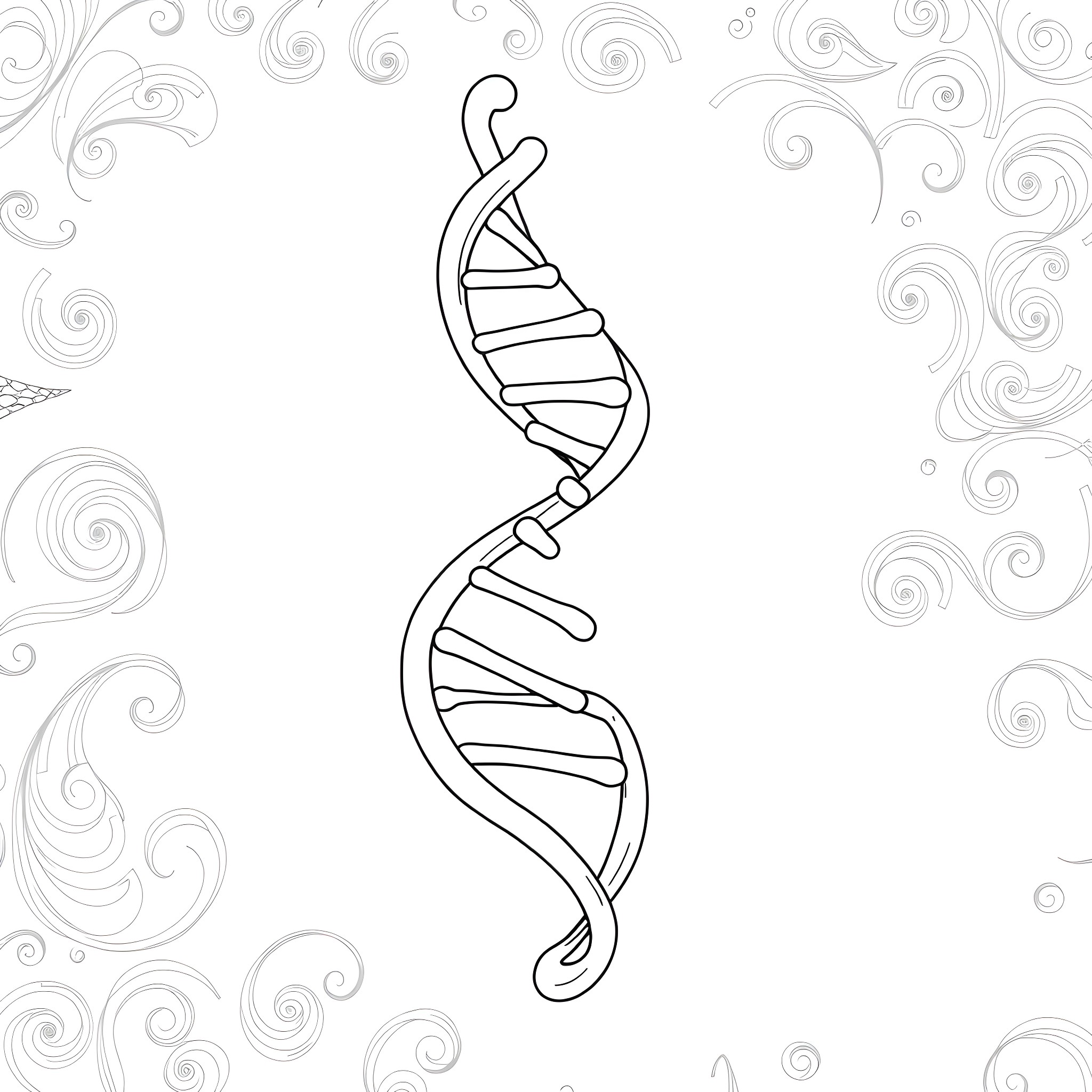 DNA Helix of Swirling Shapes Coloring Page (free black-and-white line drawing printable PDF for all, from beginners to advanced learners, including children, teens, adults, and seniors)