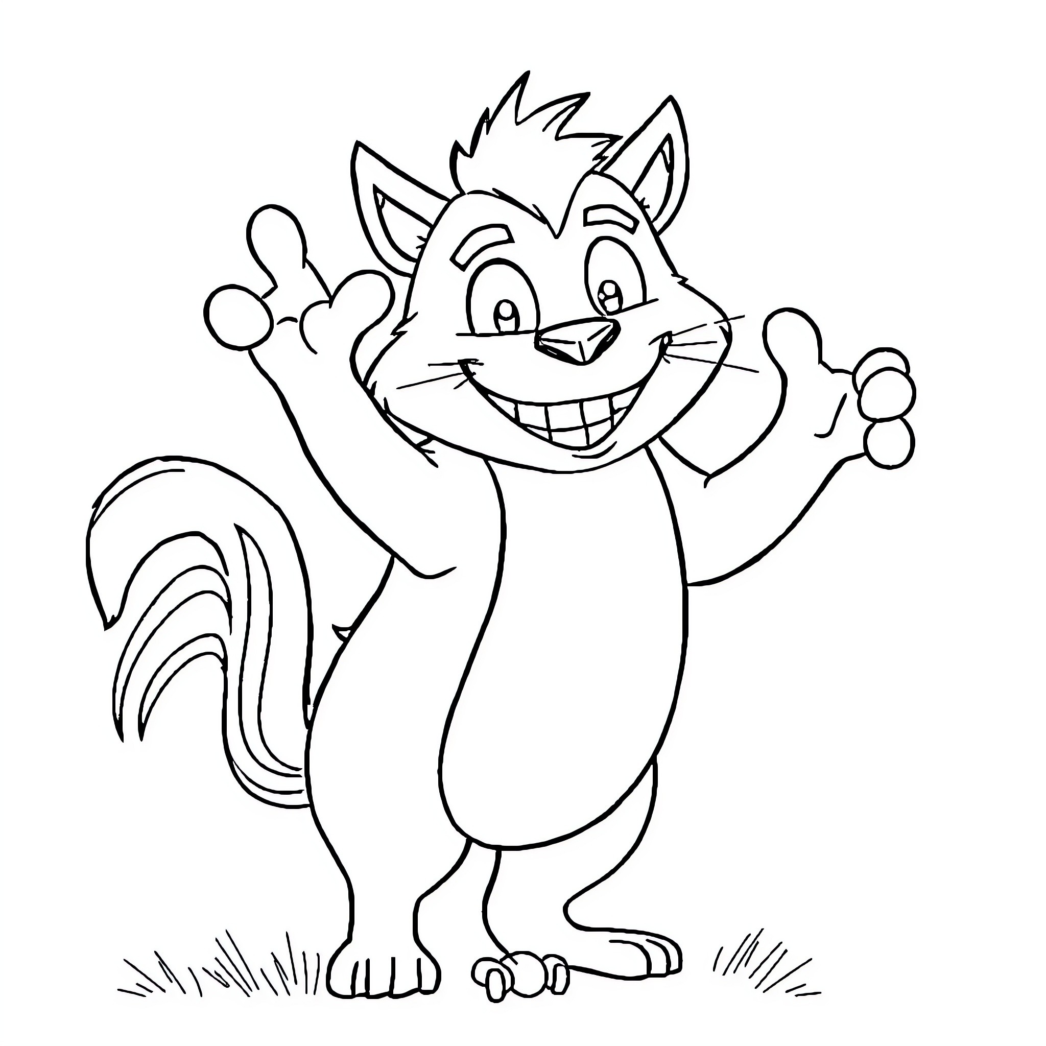 Garon the Friendly Squirrel in Action Coloring Page (free black-and-white line drawing printable PDF for all, from beginners to advanced learners, including children, teens, adults, and seniors)