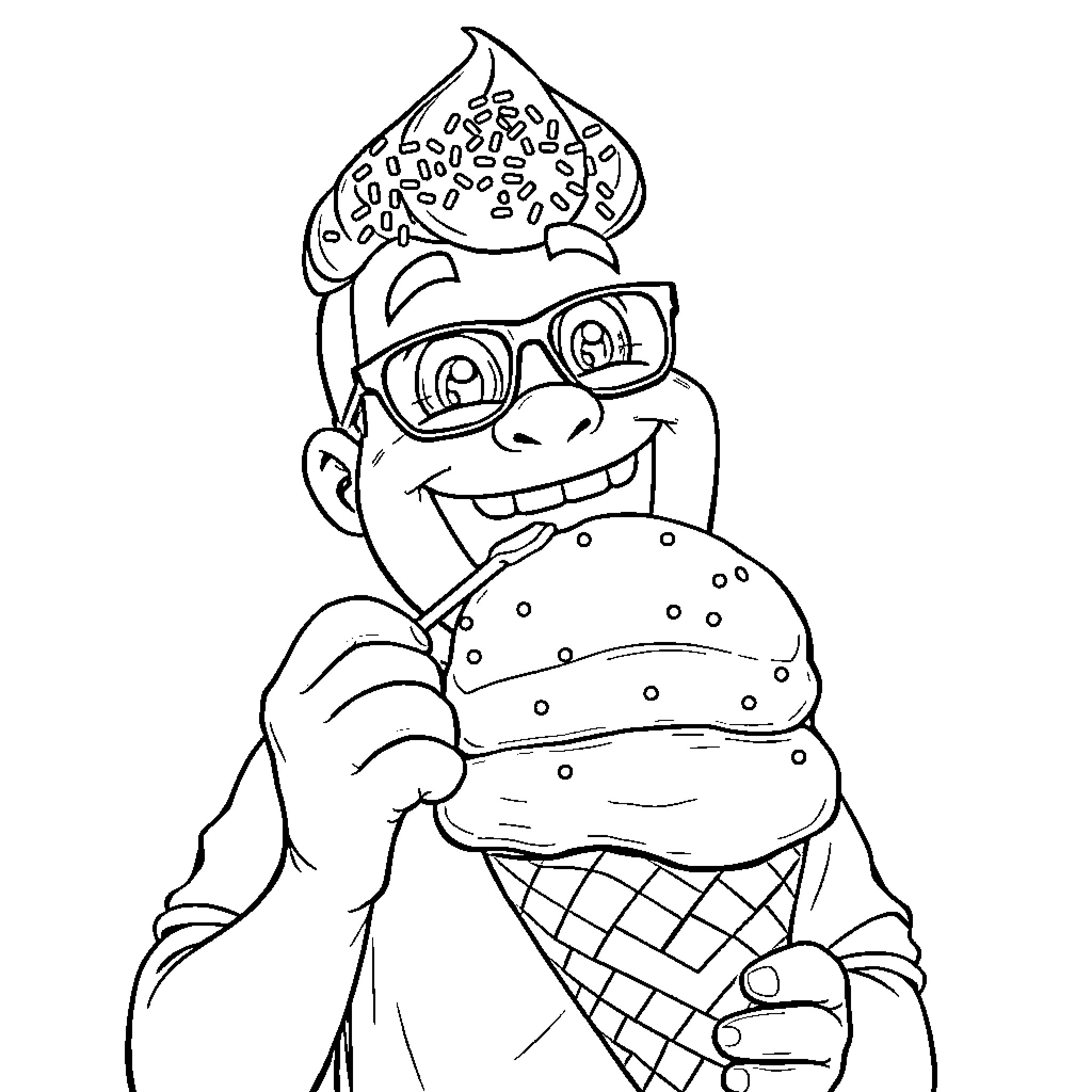 Paymoneywubby enjoying an ice cream treat Coloring Page (free black-and-white line drawing printable PDF for all, from beginners to advanced learners, including children, teens, adults, and seniors)