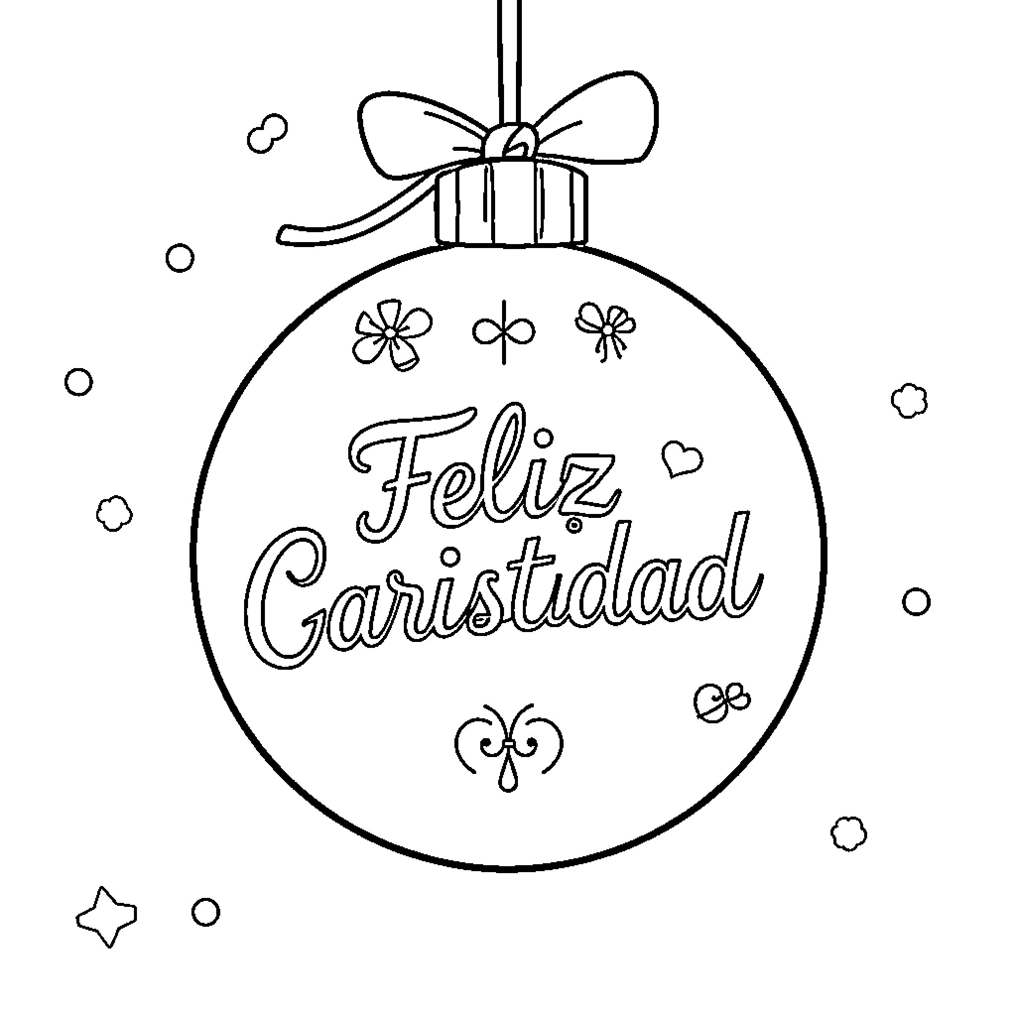 Christmas Ball with Text and Decorative Elements Coloring Page (free black-and-white line drawing printable PDF for all, from beginners to advanced learners, including children, teens, adults, and seniors)