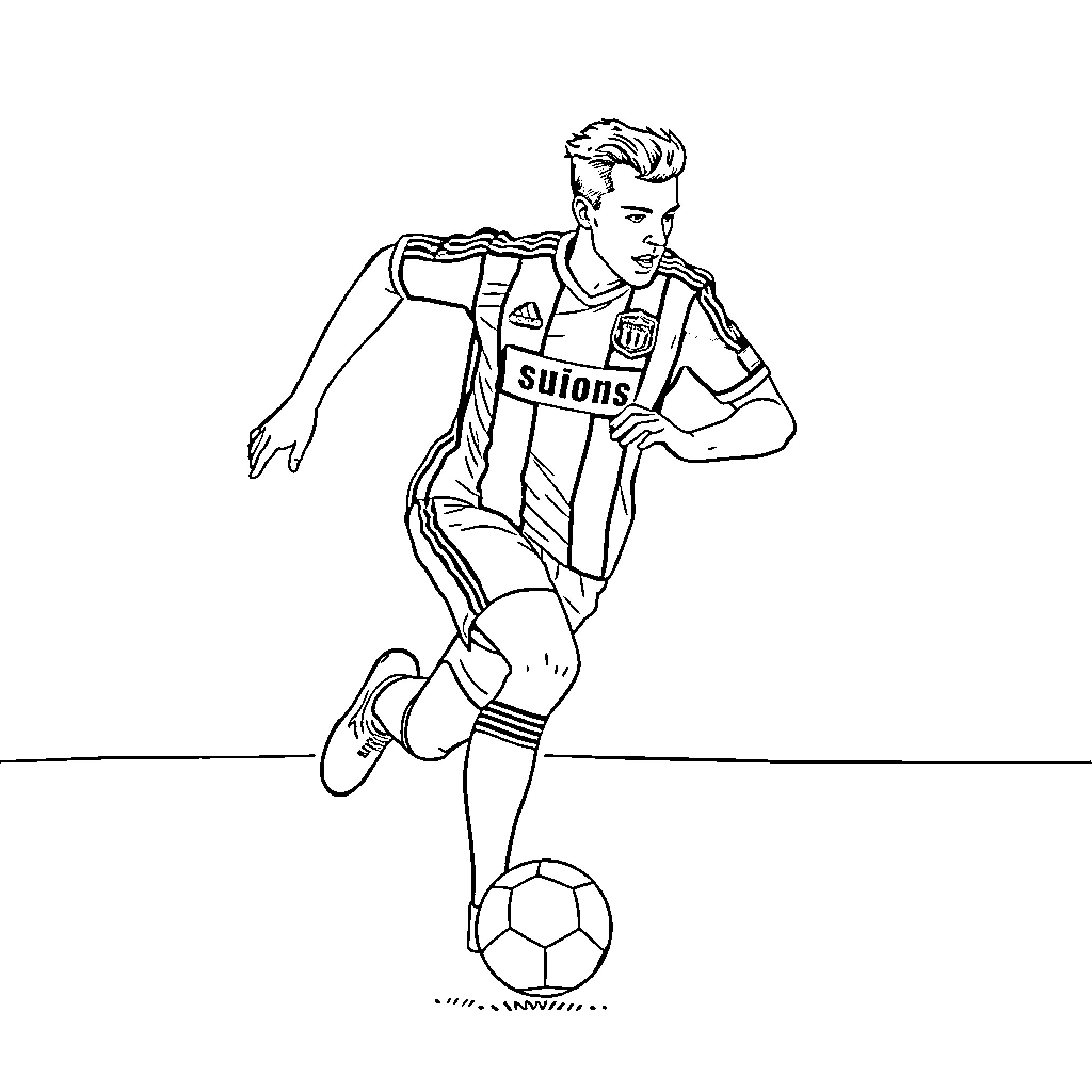 Diogo Jota controlling the football aggressively Coloring Page (free black-and-white line drawing printable PDF for all, from beginners to advanced learners, including children, teens, adults, and seniors)