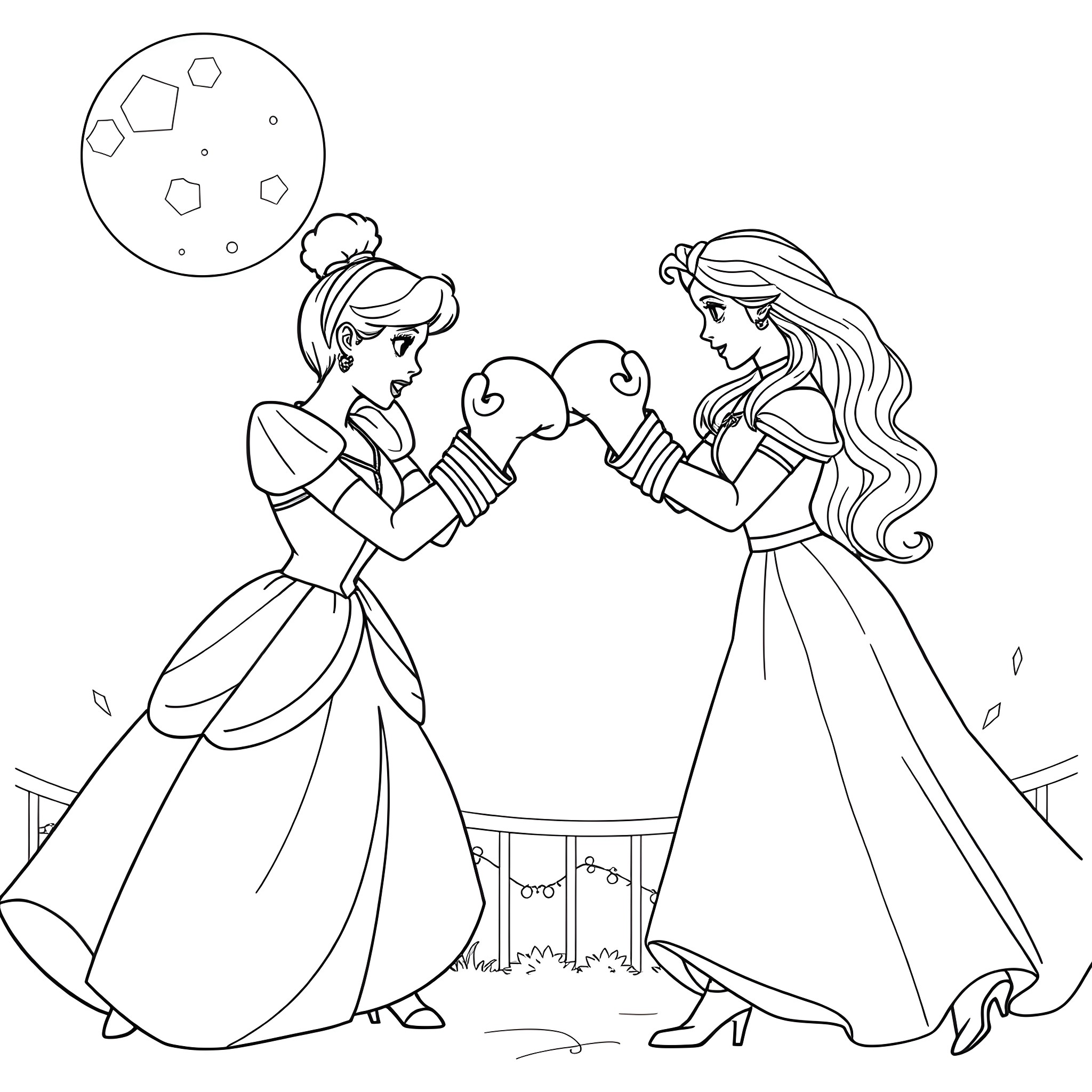 Cinderella and the Fairy Godmother Preparing for the Ball Coloring Page (free black-and-white line drawing printable PDF for all, from beginners to advanced learners, including children, teens, adults, and seniors)