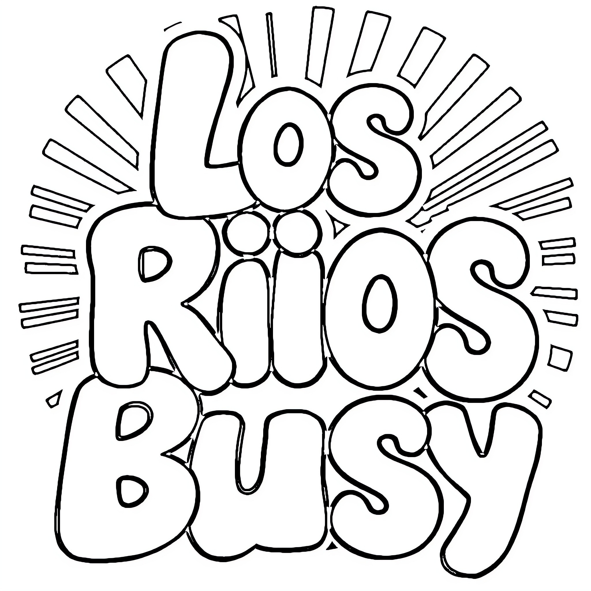 Bubble Letters depicting energetic and playful characters Coloring Page (free black-and-white line drawing printable PDF for all, from beginners to advanced learners, including children, teens, adults, and seniors)