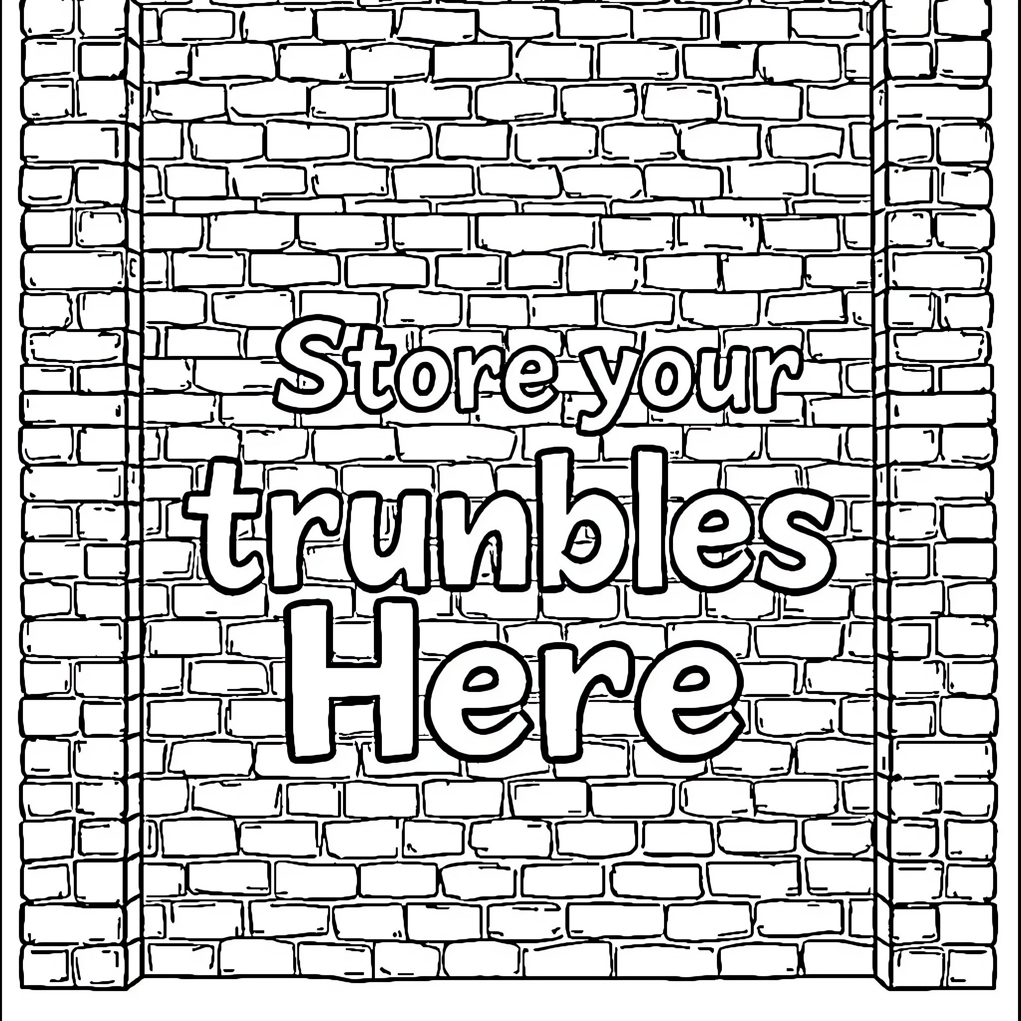 Wall message about storing troubles Coloring Page (free black-and-white line drawing printable PDF for all, from beginners to advanced learners, including children, teens, adults, and seniors)