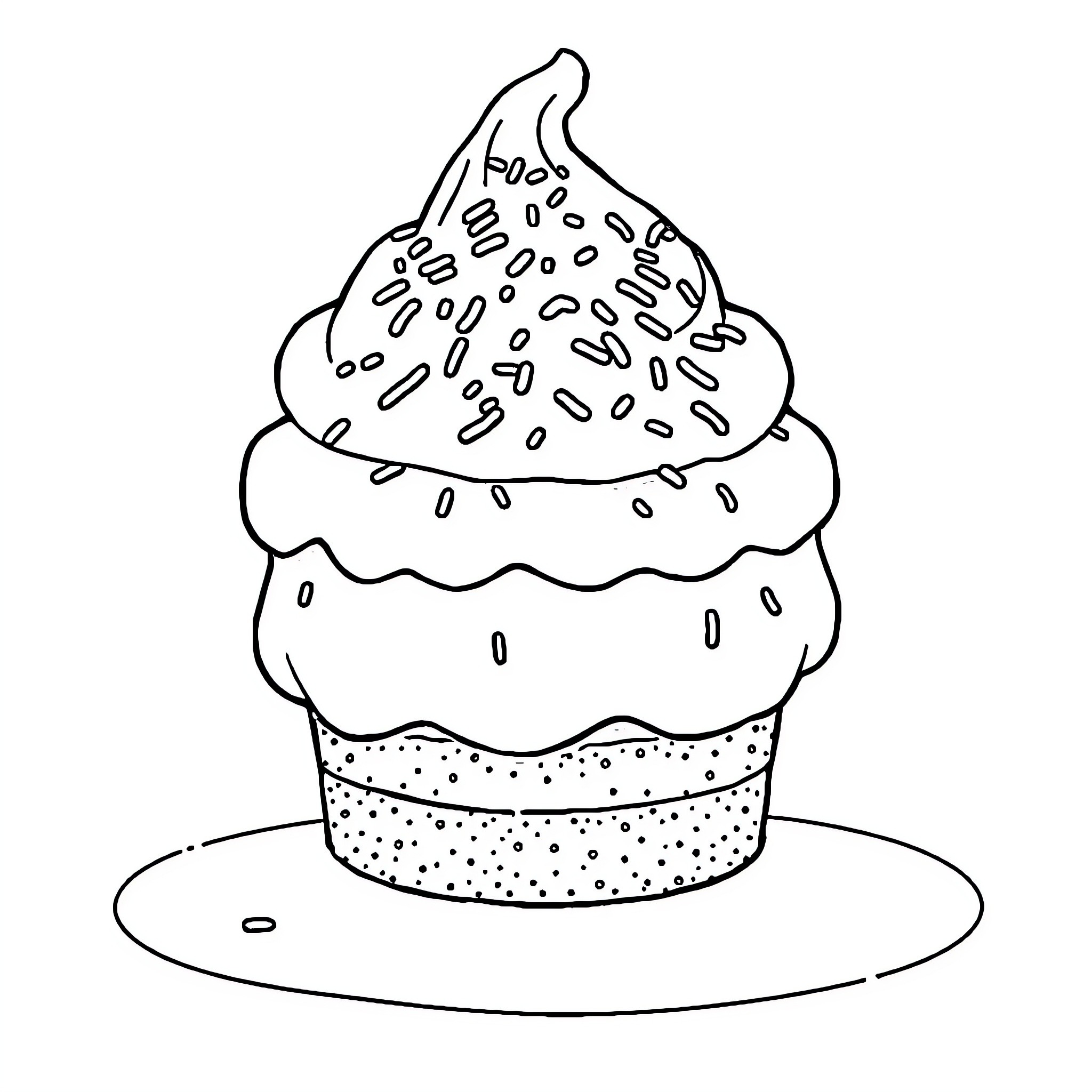 Cotton Candy Cake with Whimsical Decorations Coloring Page (free black-and-white line drawing printable PDF for all, from beginners to advanced learners, including children, teens, adults, and seniors)