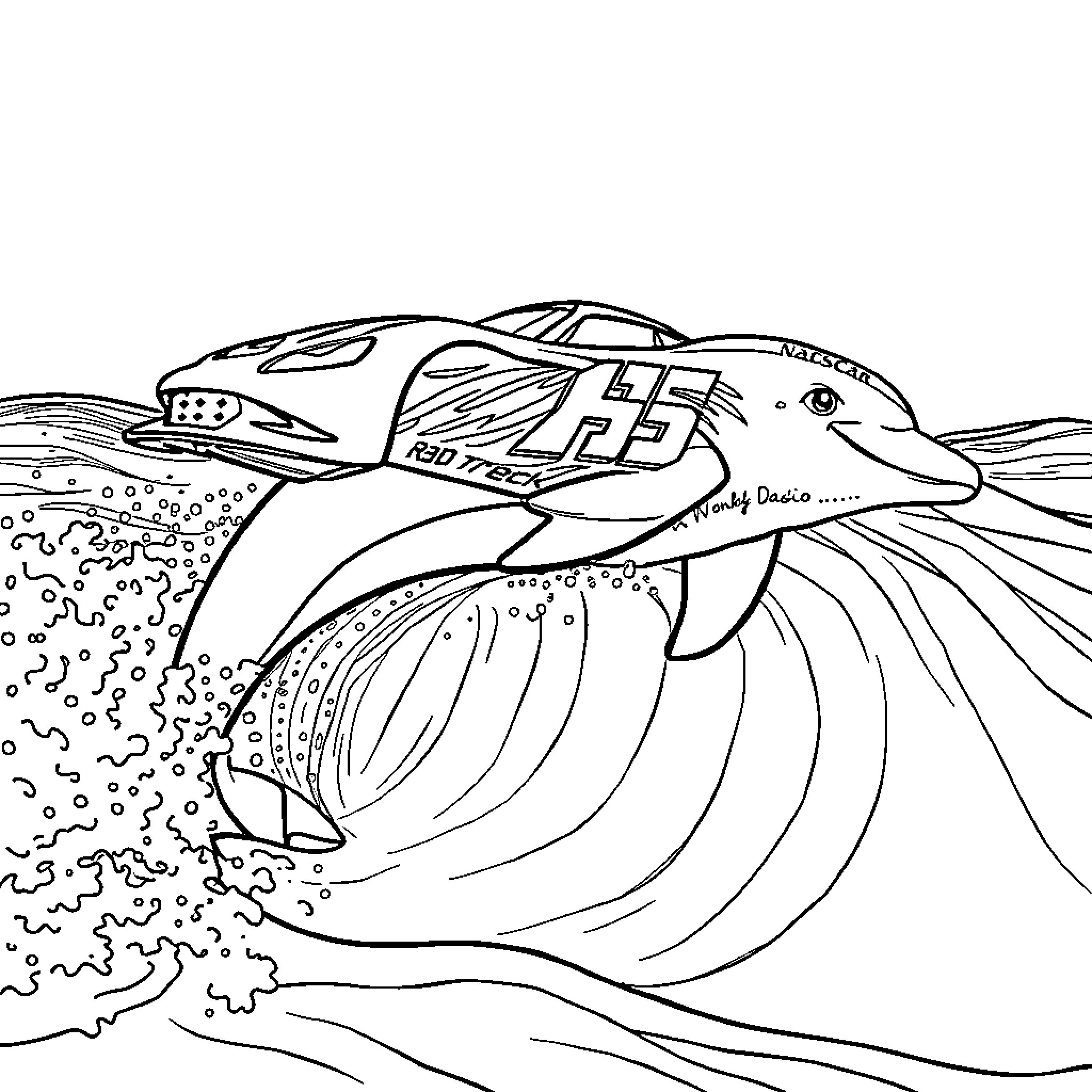Nascar race car speeding through wavy track Coloring Page (free black-and-white line drawing printable PDF for all, from beginners to advanced learners, including children, teens, adults, and seniors)