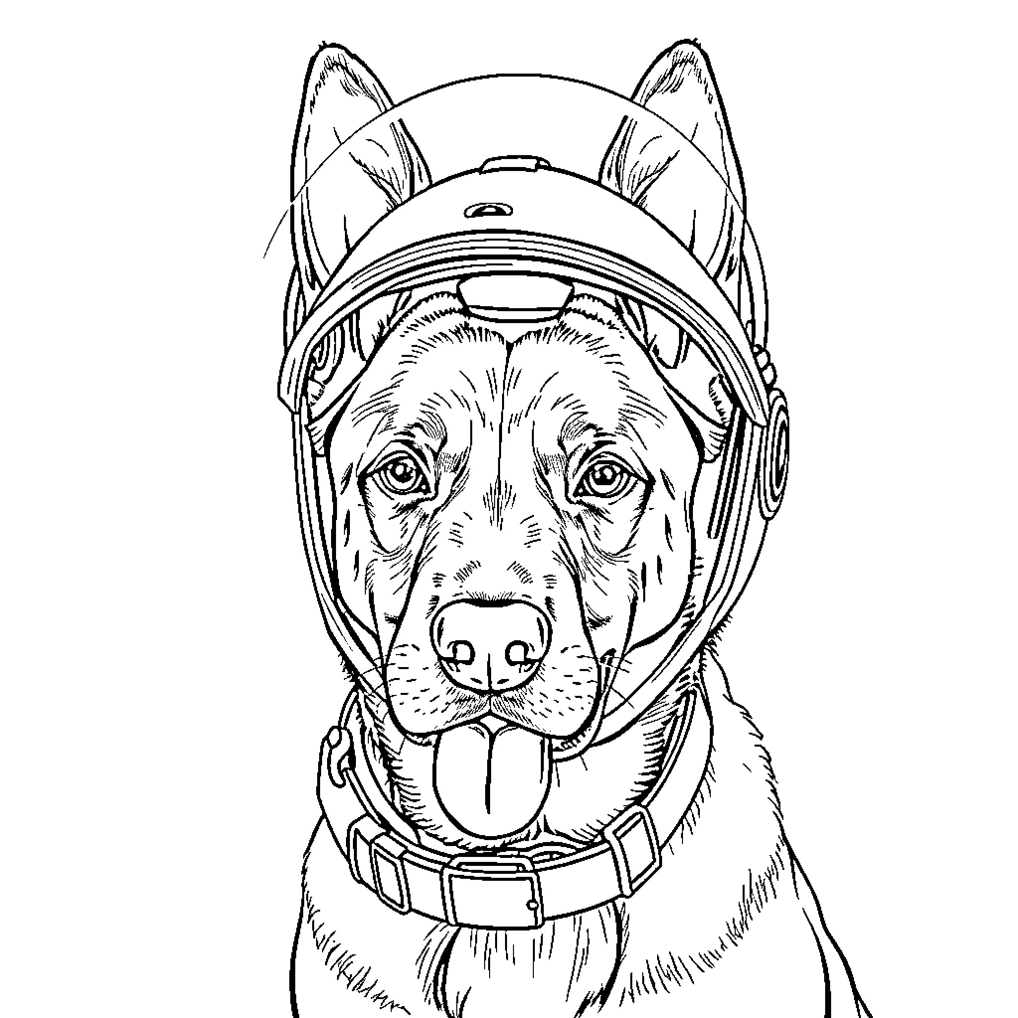 Malinois dog wearing protective gear Coloring Page (free black-and-white line drawing printable PDF for all, from beginners to advanced learners, including children, teens, adults, and seniors)