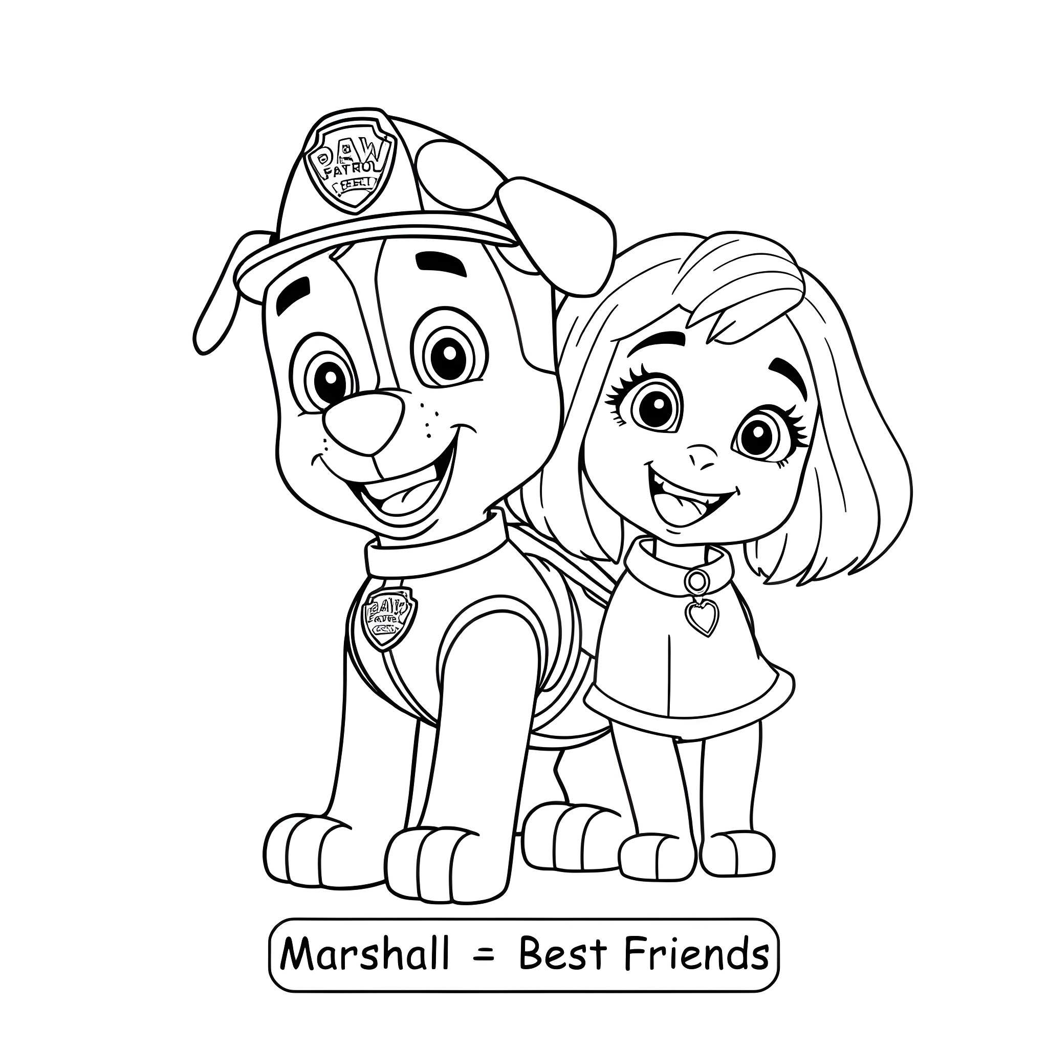 Marshall = Best Friends Coloring Page (free black-and-white line drawing printable PDF for all, from beginners to advanced learners, including children, teens, adults, and seniors)