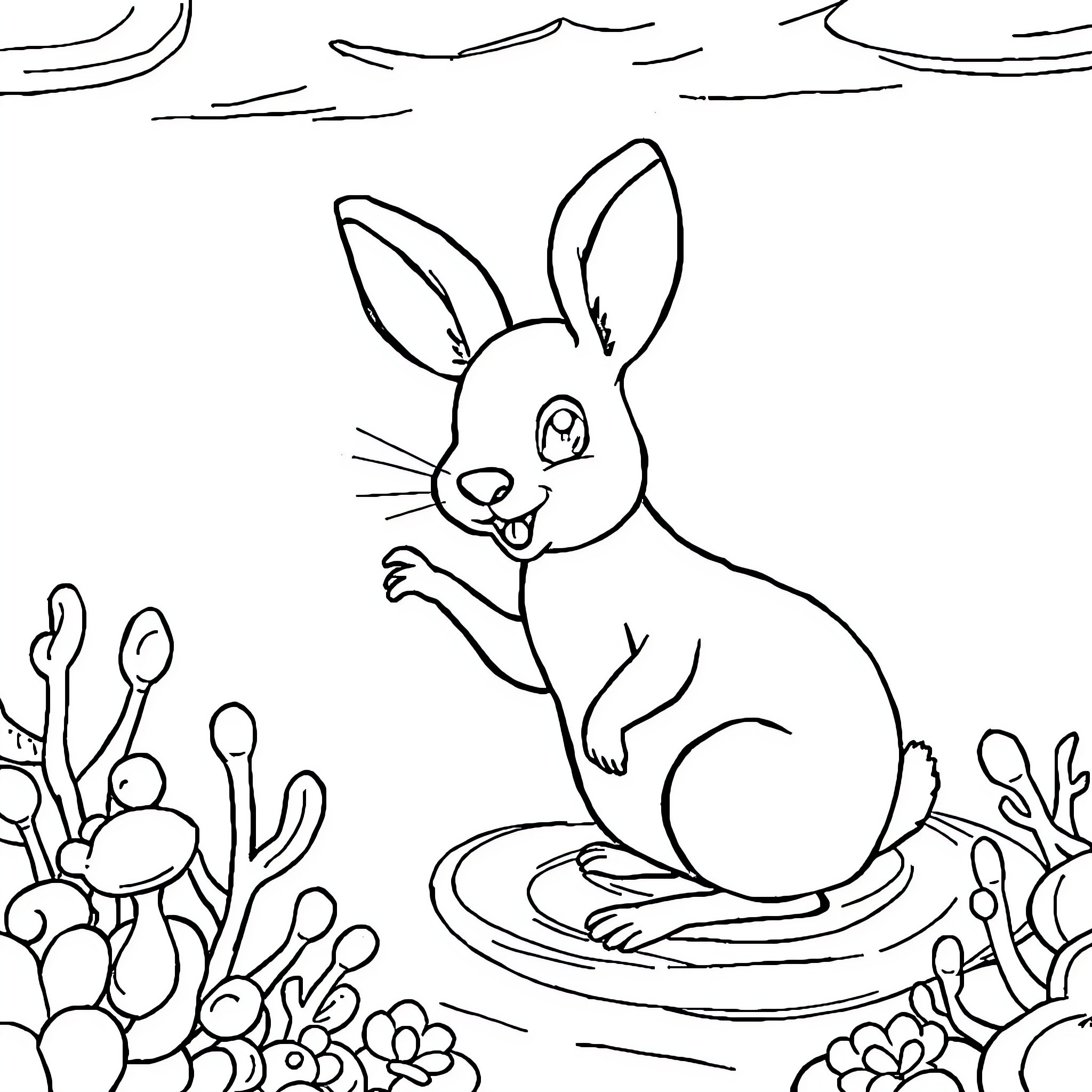 Frog resting peacefully in nature Coloring Page (free black-and-white line drawing printable PDF for all, from beginners to advanced learners, including children, teens, adults, and seniors)
