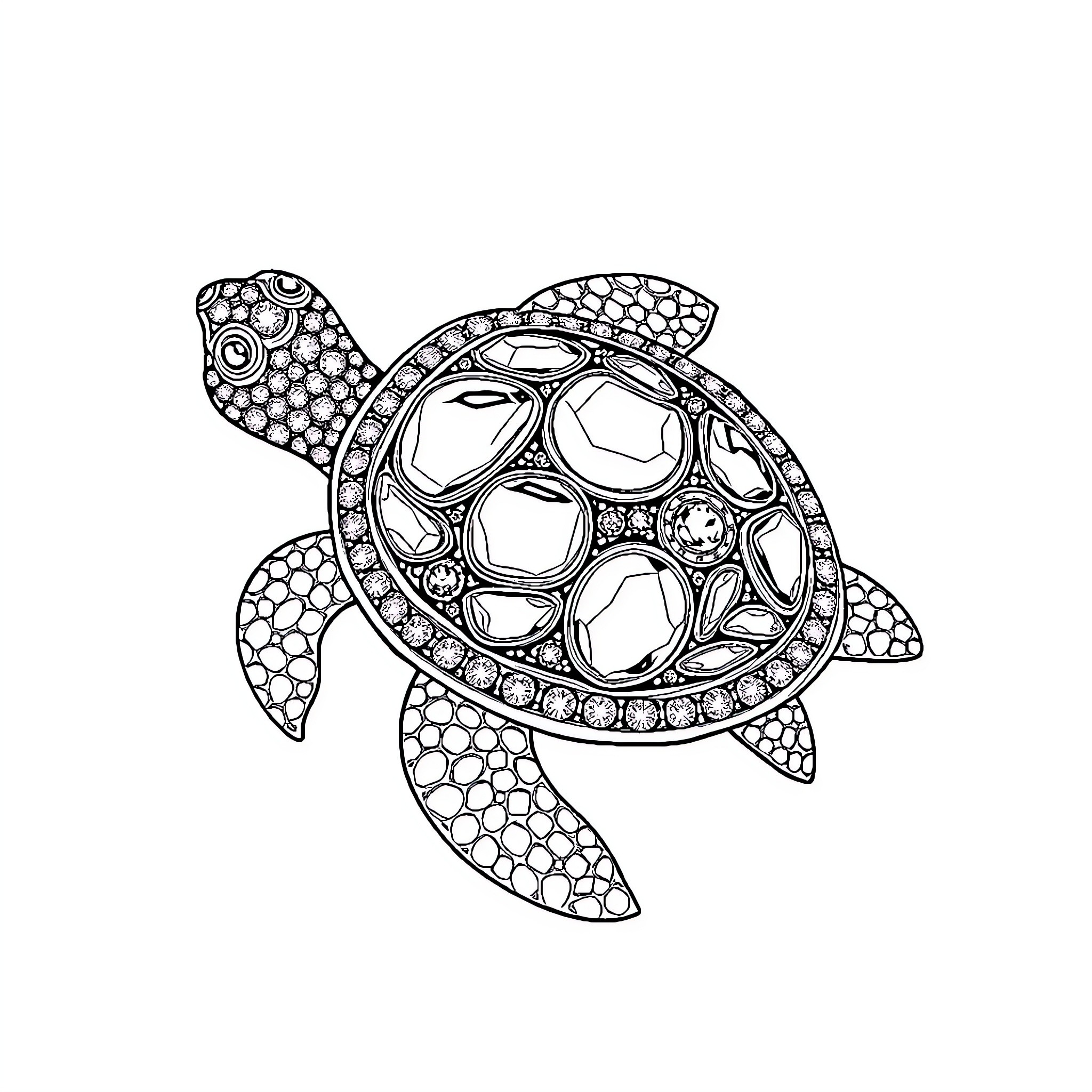 Turtle swimming with intricate patterns Coloring Page (free black-and-white line drawing printable PDF for all, from beginners to advanced learners, including children, teens, adults, and seniors)