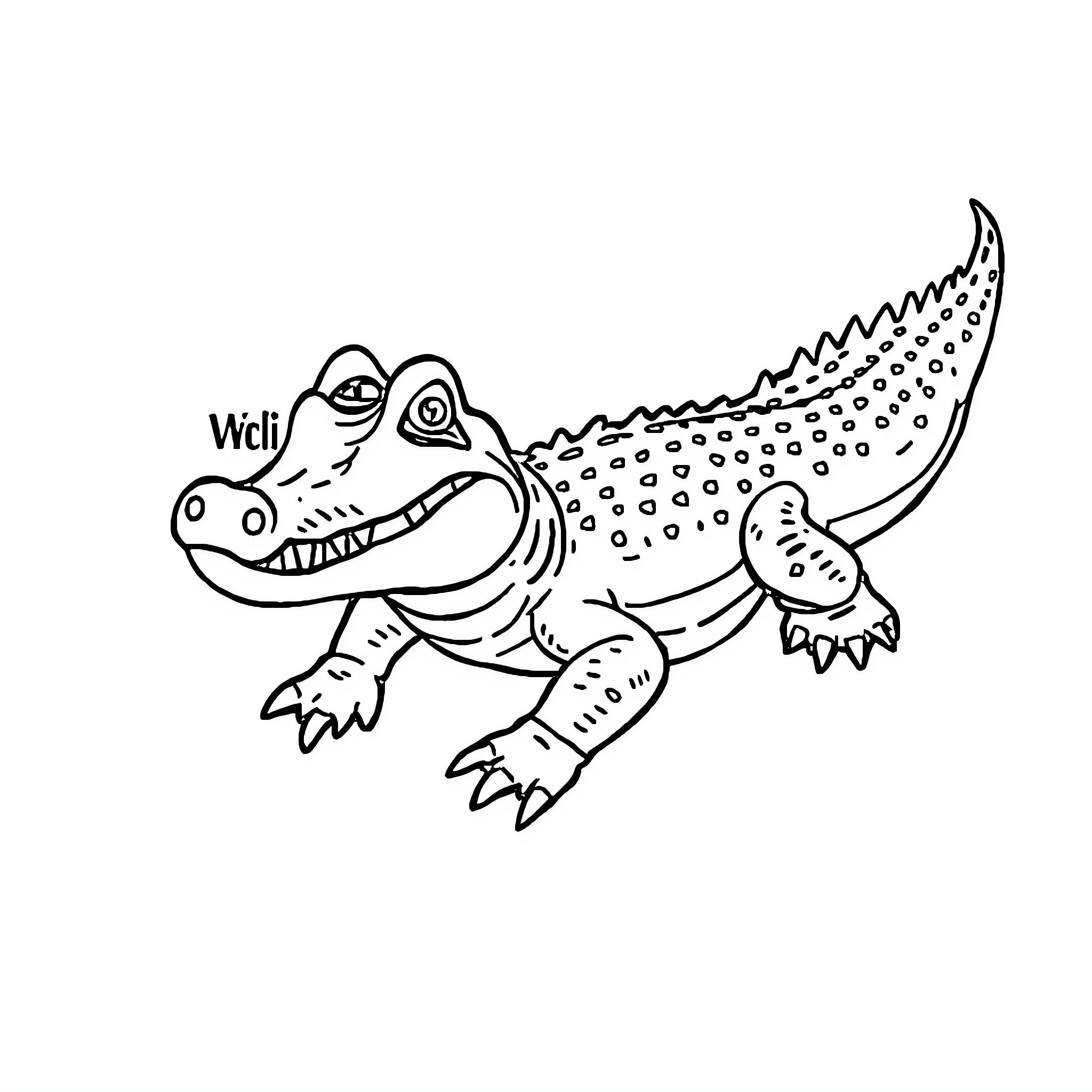 Alligator with a Playful Expression Coloring Page (free black-and-white line drawing printable PDF for all, from beginners to advanced learners, including children, teens, adults, and seniors)