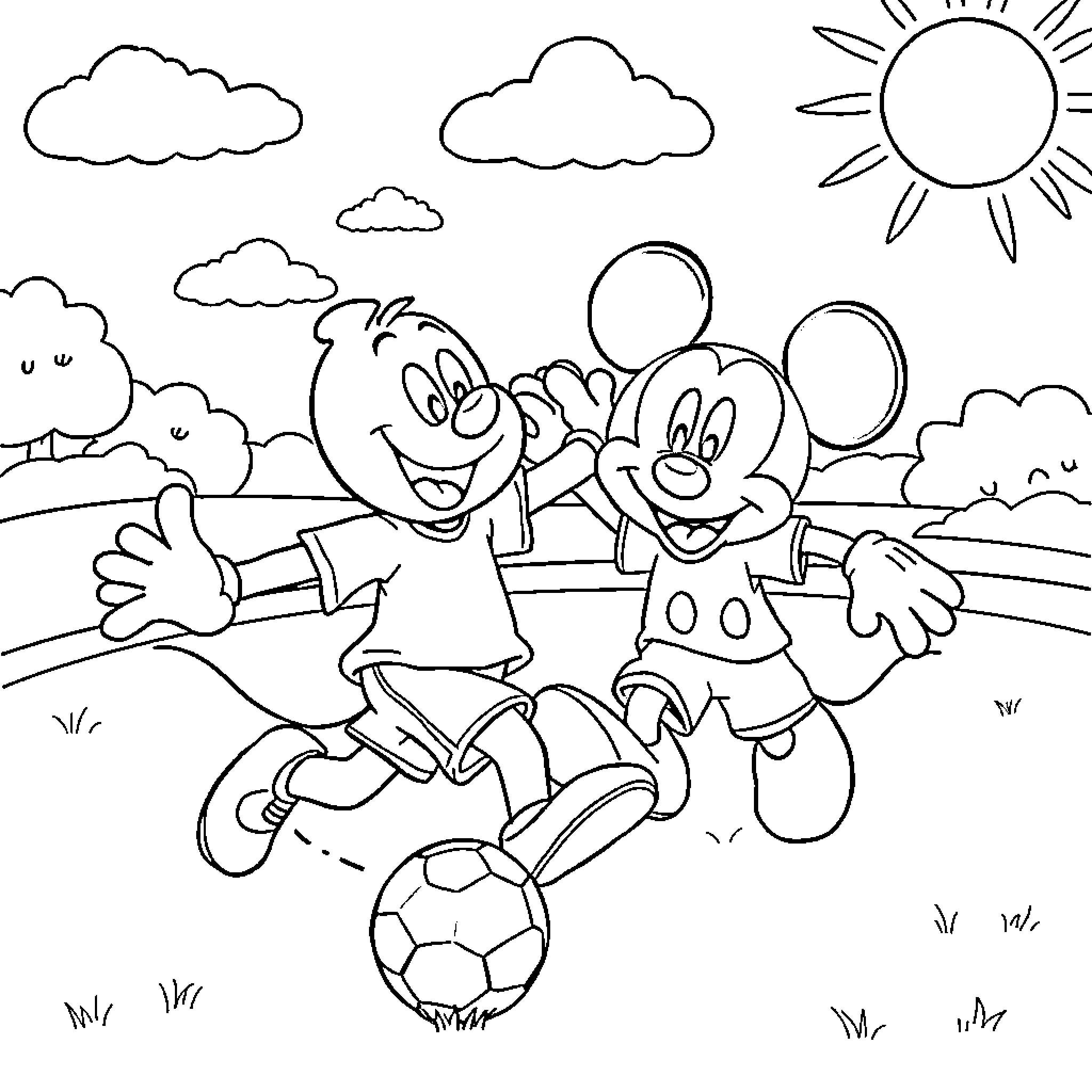 Bluey and Friends Playing Happily Outdoors Coloring Page (free black-and-white line drawing printable PDF for all, from beginners to advanced learners, including children, teens, adults, and seniors)