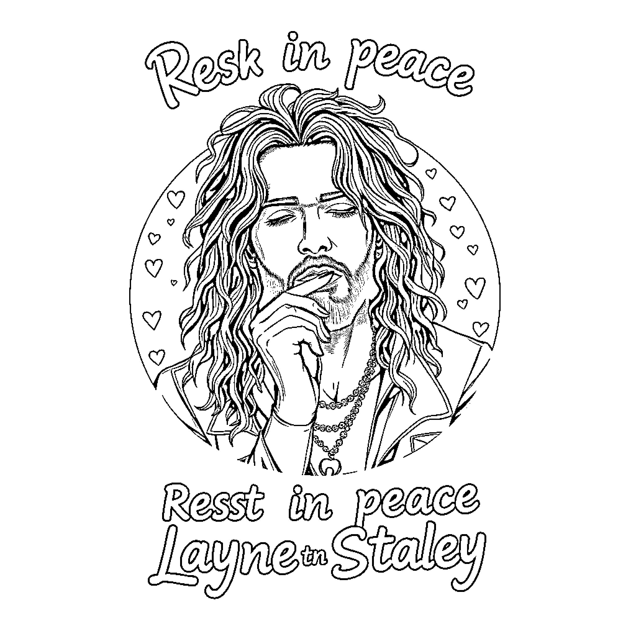 Layne Staley resting in peace Coloring Page (free black-and-white line drawing printable PDF for all, from beginners to advanced learners, including children, teens, adults, and seniors)