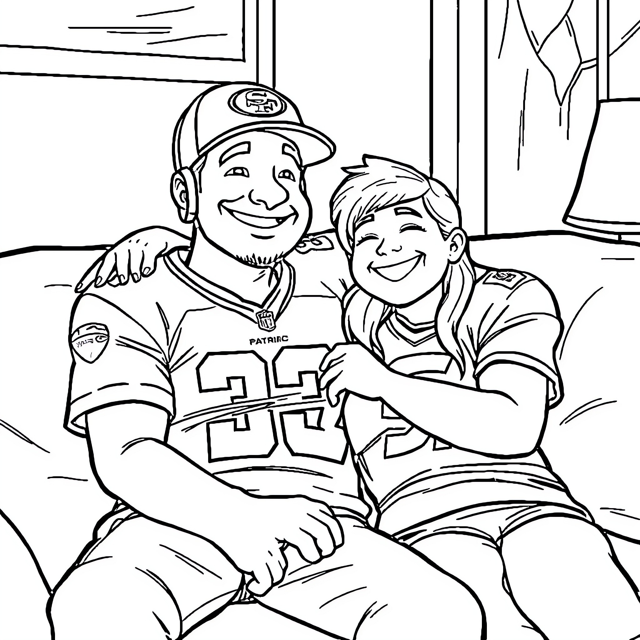 Patrick and friend enjoy quality time together Coloring Page (free black-and-white line drawing printable PDF for all, from beginners to advanced learners, including children, teens, adults, and seniors)