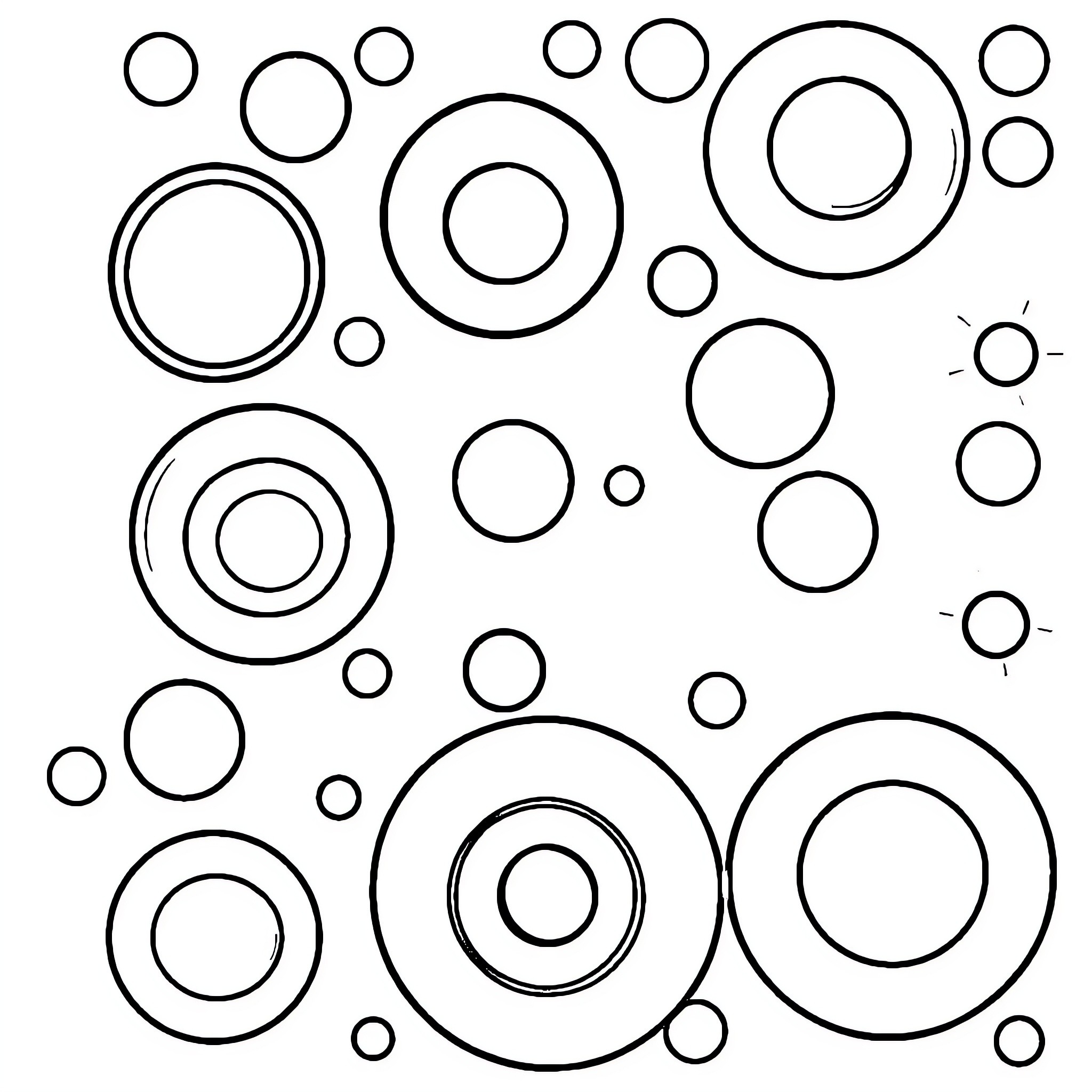 Letter S - Scattered Circular Shapes Coloring Page (free black-and-white line drawing printable PDF for all, from beginners to advanced learners, including children, teens, adults, and seniors)