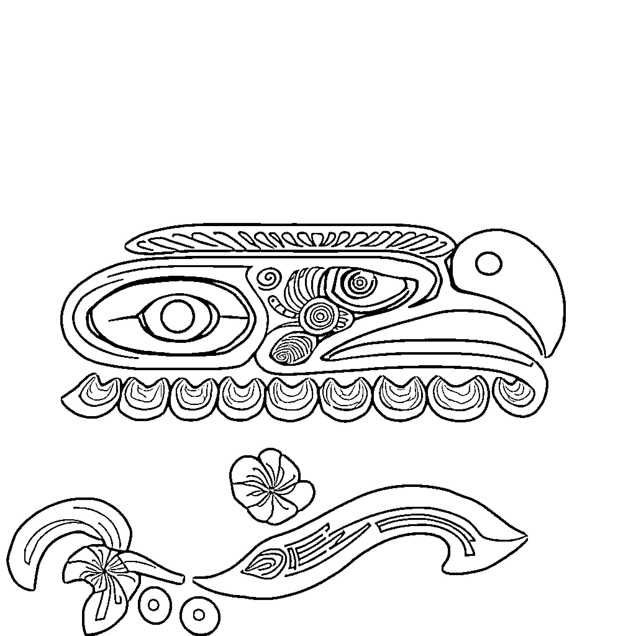 Indigenous Art: Stylized Bird and Floral Designs Coloring Page (free black-and-white line drawing printable PDF for all, from beginners to advanced learners, including children, teens, adults, and seniors)