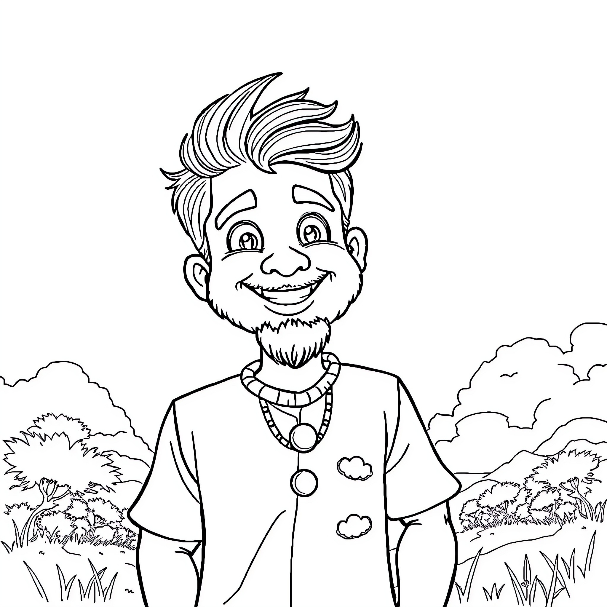 Raakesh's Joyful Outdoor Adventure Coloring Page (free black-and-white line drawing printable PDF for all, from beginners to advanced learners, including children, teens, adults, and seniors)