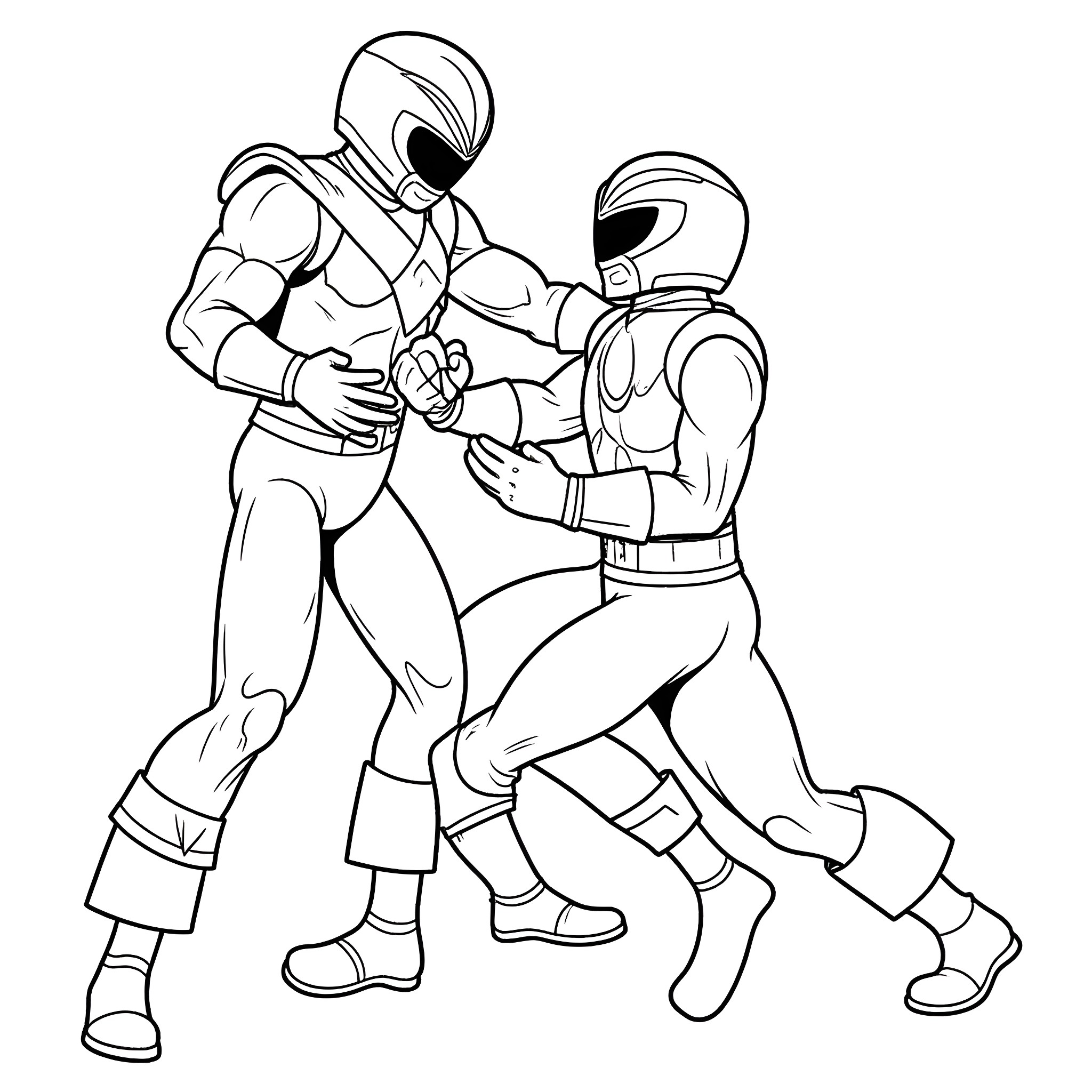 Green Ranger heroically fighting against a rival Coloring Page (free black-and-white line drawing printable PDF for all, from beginners to advanced learners, including children, teens, adults, and seniors)
