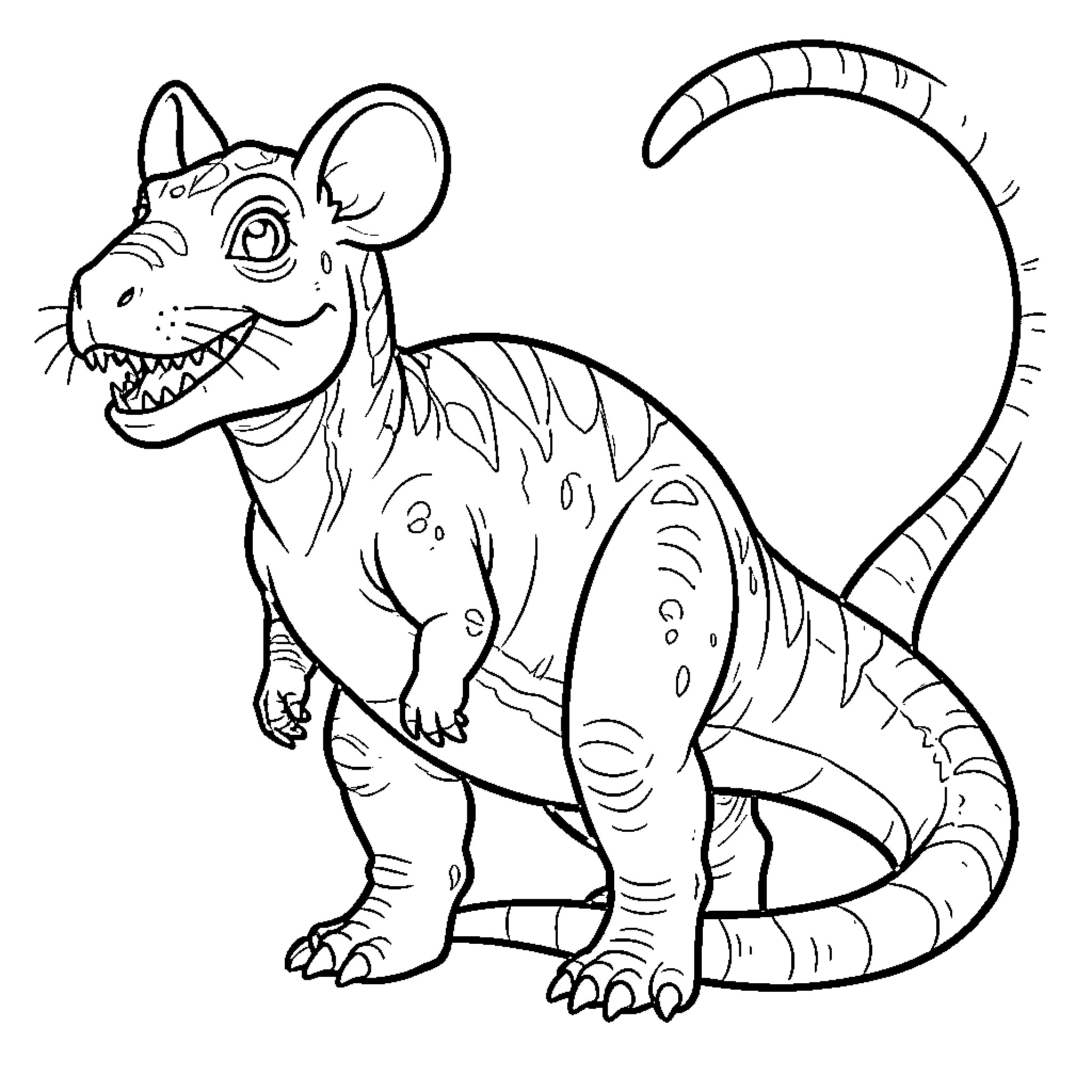 Dinosaur with sharp teeth and spiky tail Coloring Page (free black-and-white line drawing printable PDF for all, from beginners to advanced learners, including children, teens, adults, and seniors)