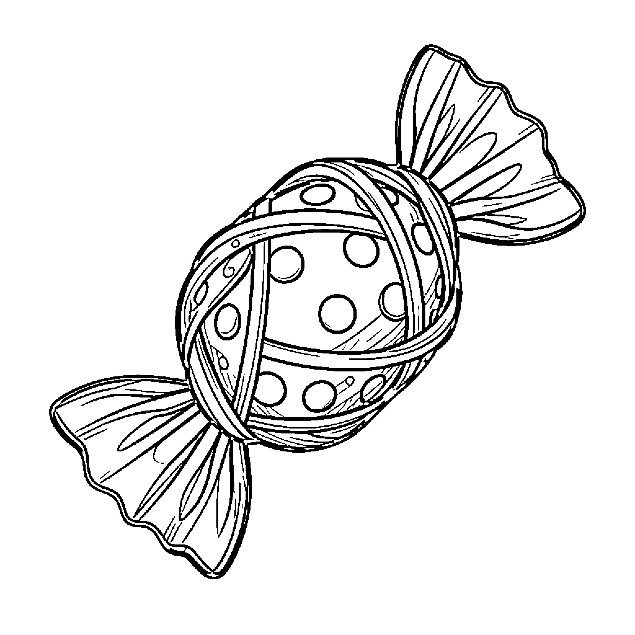 Sweet Tooth Whimsical Candy Fish Coloring Page (free black-and-white line drawing printable PDF for all, from beginners to advanced learners, including children, teens, adults, and seniors)