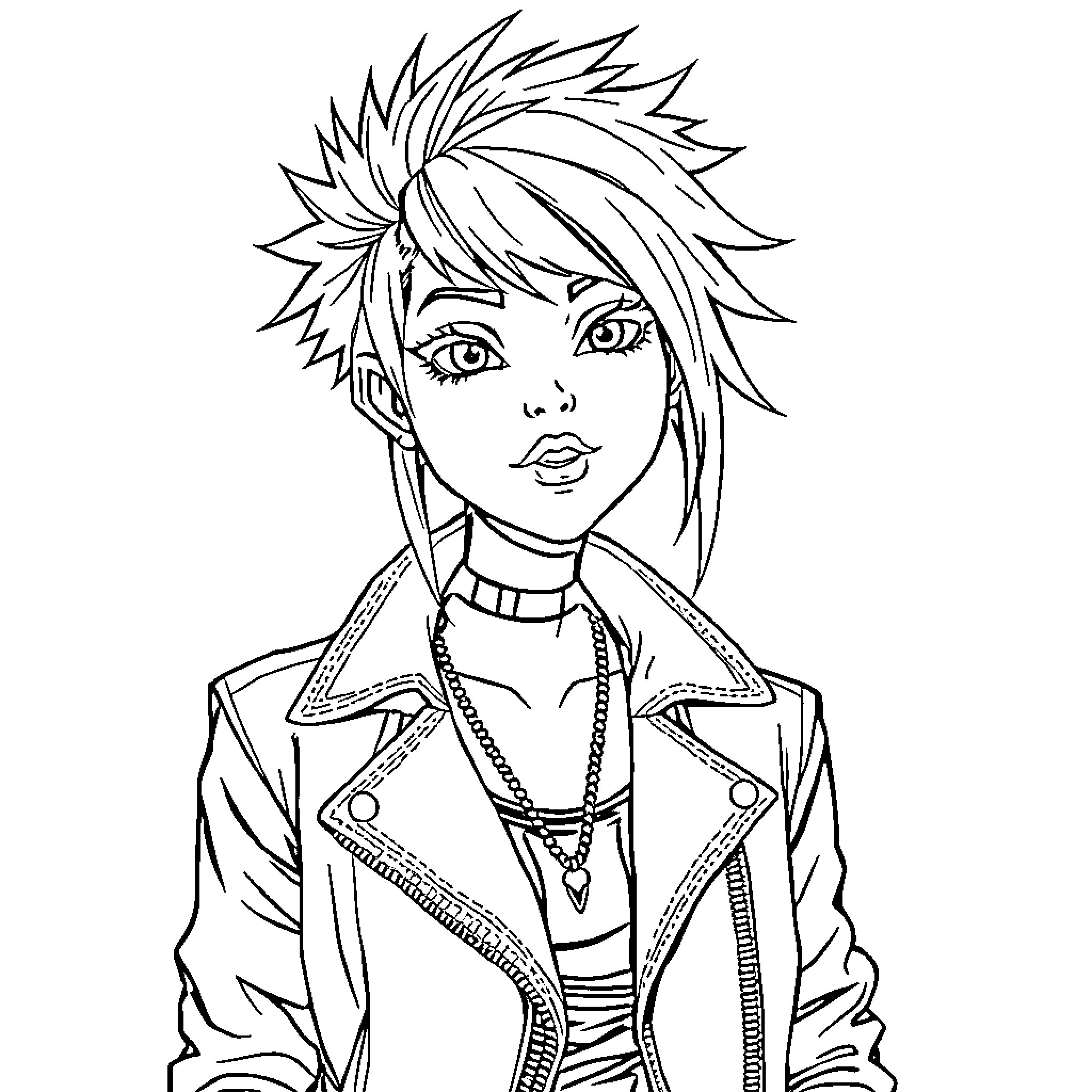 Marie's Punk Rock Attitude Coloring Page (free black-and-white line drawing printable PDF for all, from beginners to advanced learners, including children, teens, adults, and seniors)