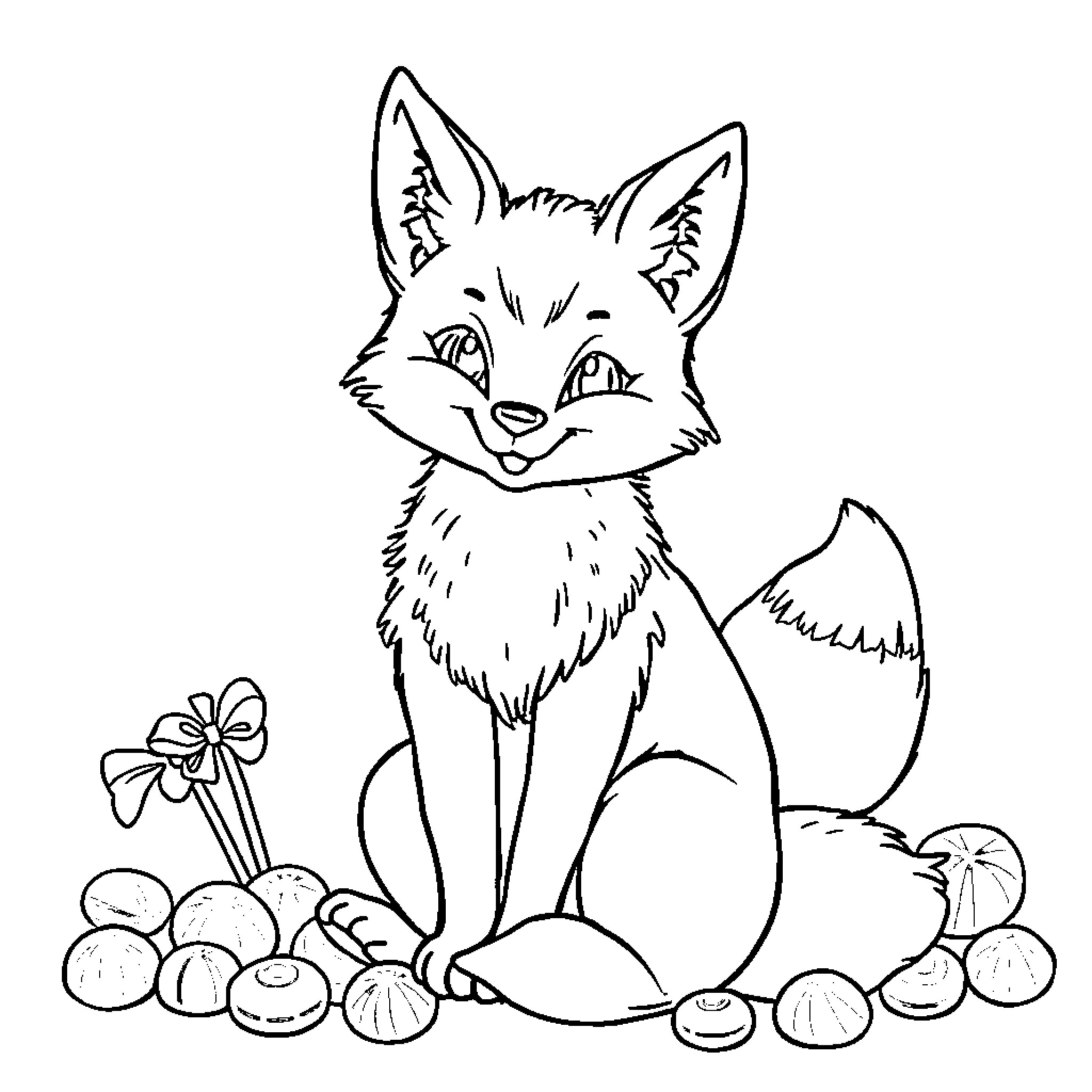 Nine-Tailed Fox surrounded by enchanted flora Coloring Page (free black-and-white line drawing printable PDF for all, from beginners to advanced learners, including children, teens, adults, and seniors)