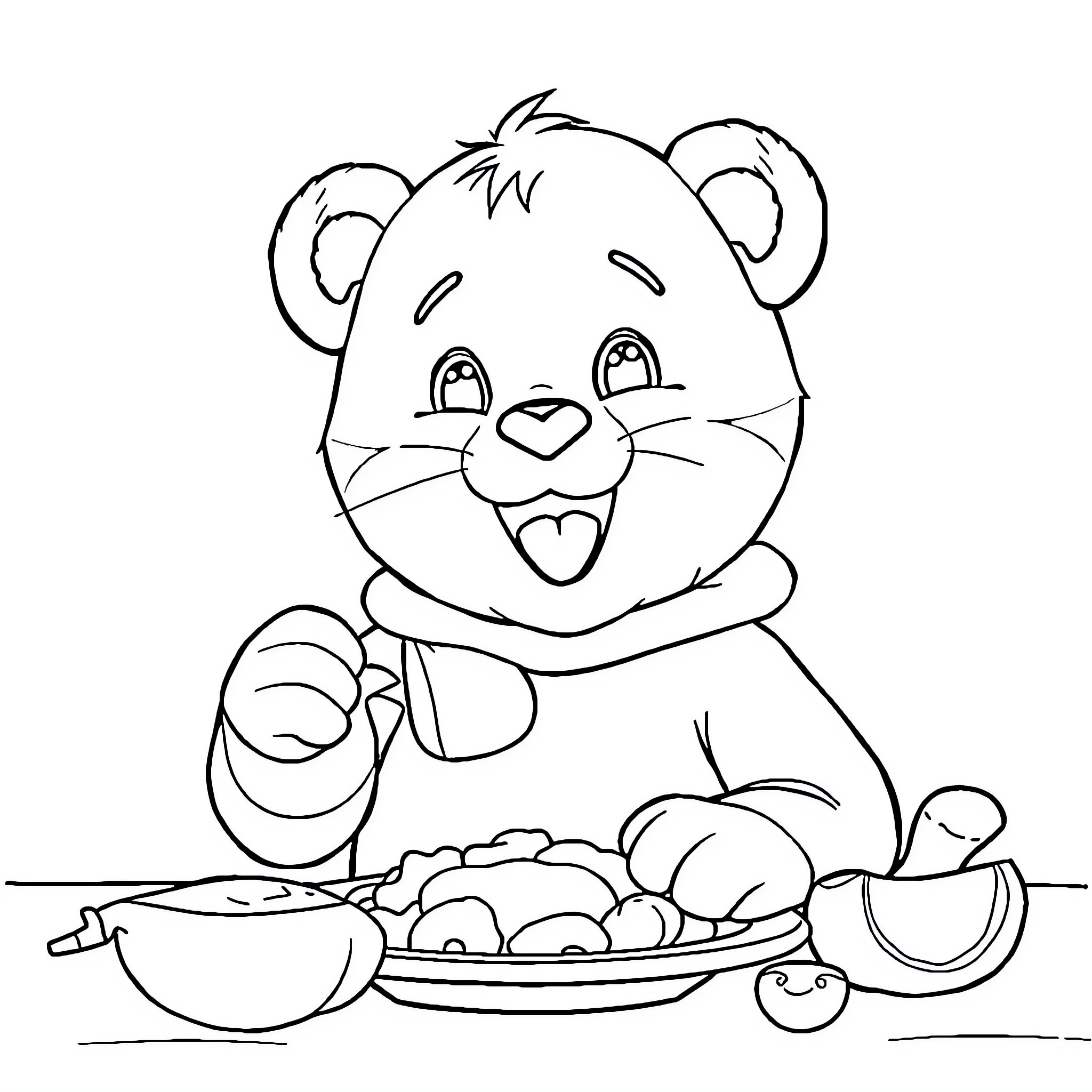 Daniel Tiger enjoying a tasty meal Coloring Page (free black-and-white line drawing printable PDF for all, from beginners to advanced learners, including children, teens, adults, and seniors)