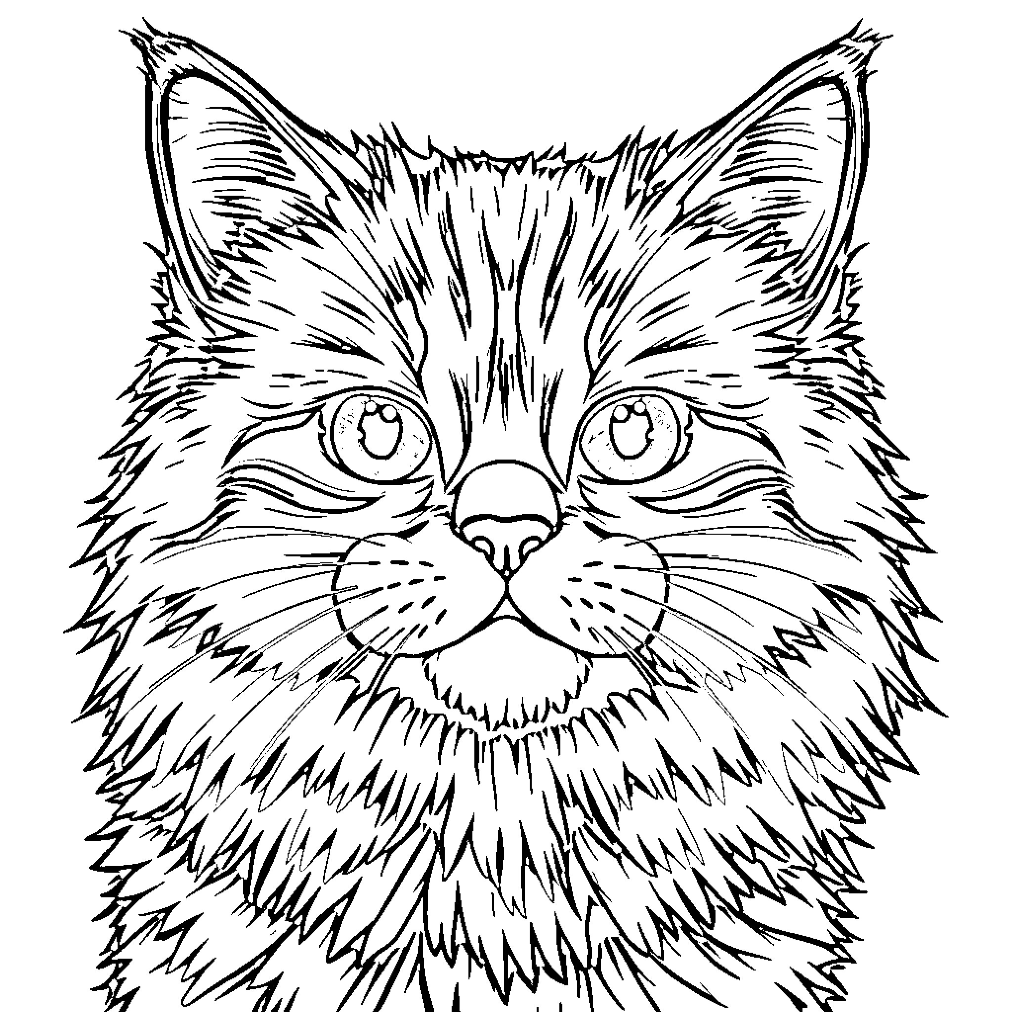 Cat with intense gaze Coloring Page (free black-and-white line drawing printable PDF for all, from beginners to advanced learners, including children, teens, adults, and seniors)