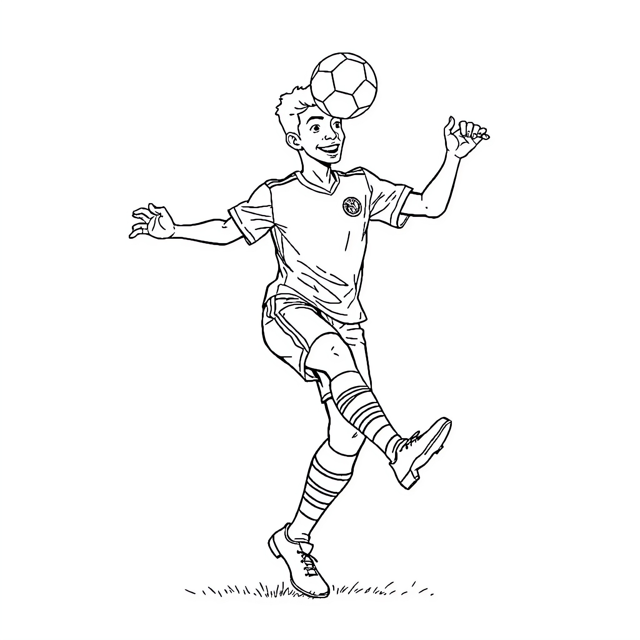Vinicius kicking a soccer ball joyfully Coloring Page (free black-and-white line drawing printable PDF for all, from beginners to advanced learners, including children, teens, adults, and seniors)