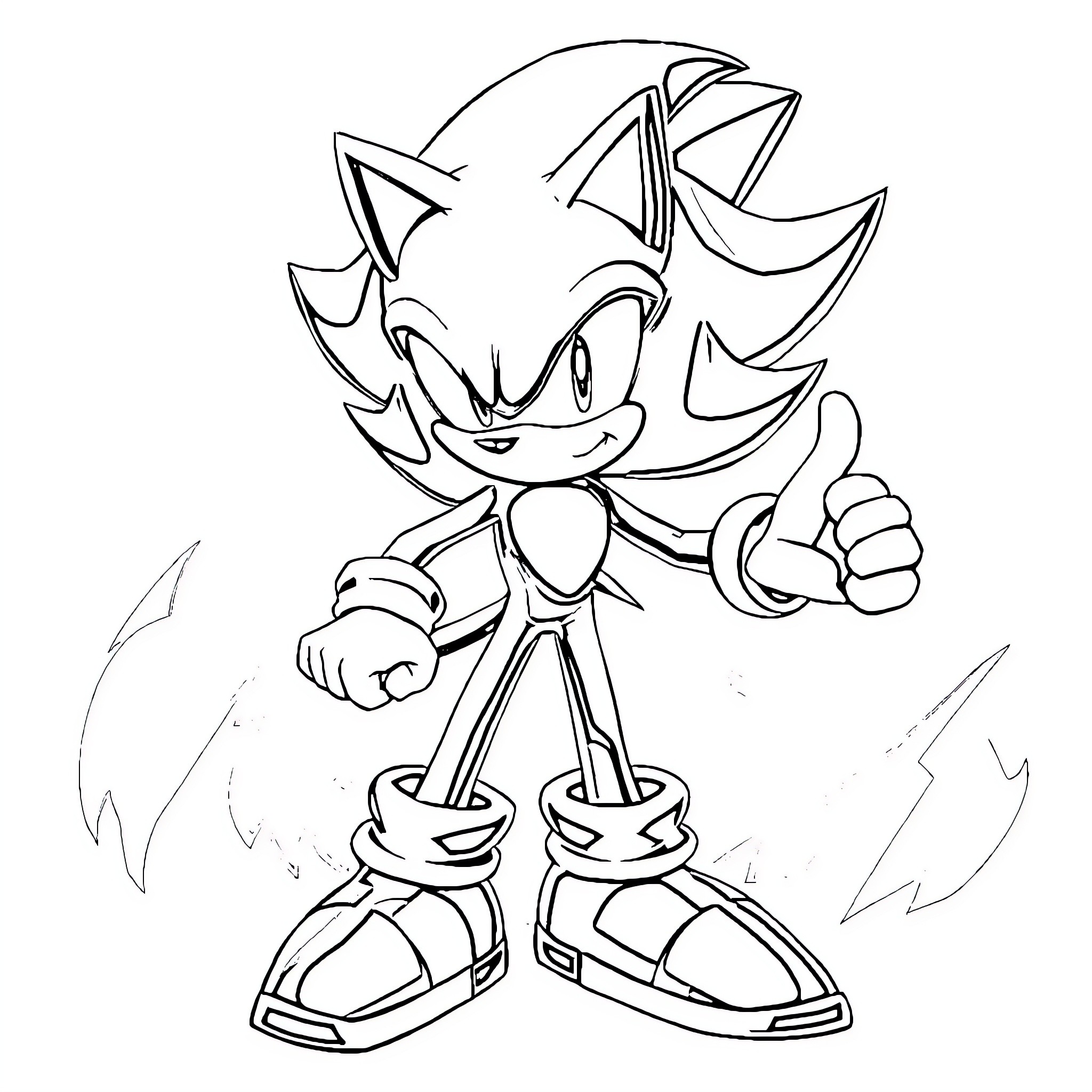Sonic giving a thumbs up with energy Coloring Page (free black-and-white line drawing printable PDF for all, from beginners to advanced learners, including children, teens, adults, and seniors)