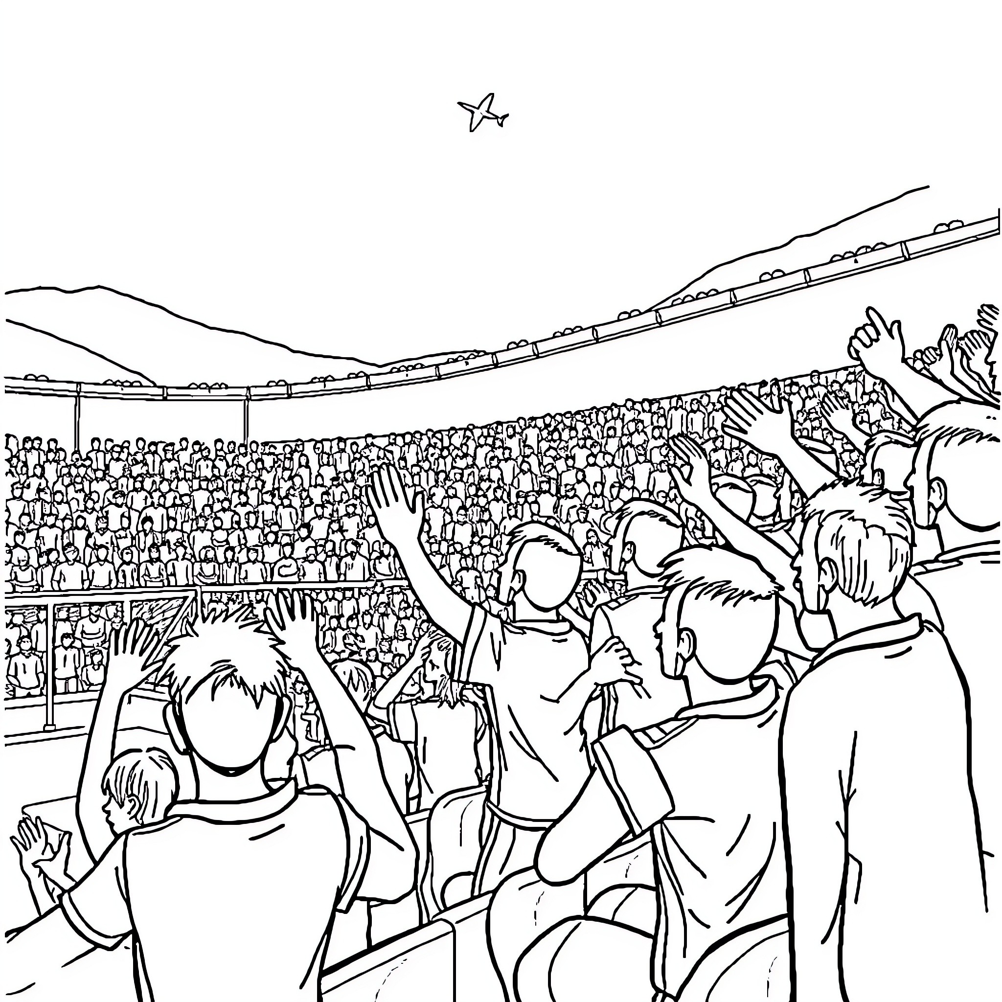 NK Celje Fans Celebrate in the Stadium Coloring Page (free black-and-white line drawing printable PDF for all, from beginners to advanced learners, including children, teens, adults, and seniors)