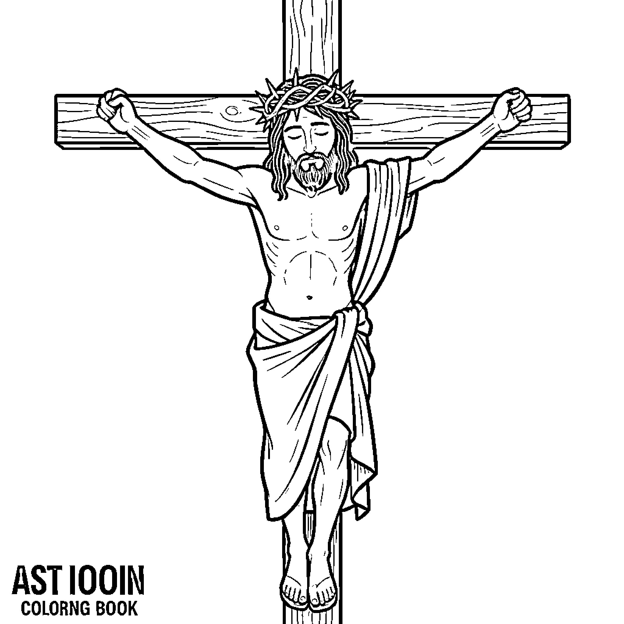 Jesus crucified on the cross Coloring Page (free black-and-white line drawing printable PDF for all, from beginners to advanced learners, including children, teens, adults, and seniors)