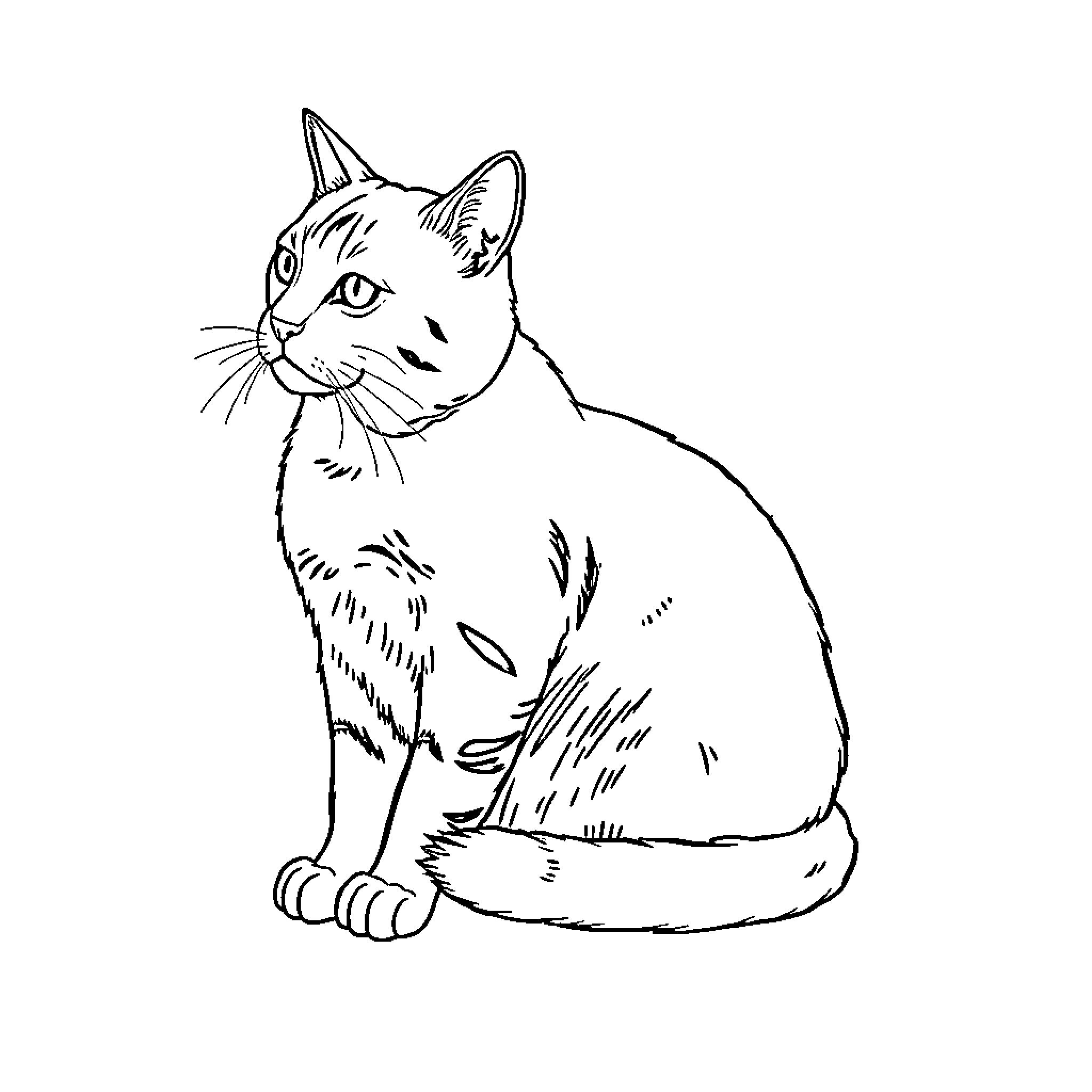 Chat with a curious cat Coloring Page (free black-and-white line drawing printable PDF for all, from beginners to advanced learners, including children, teens, adults, and seniors)