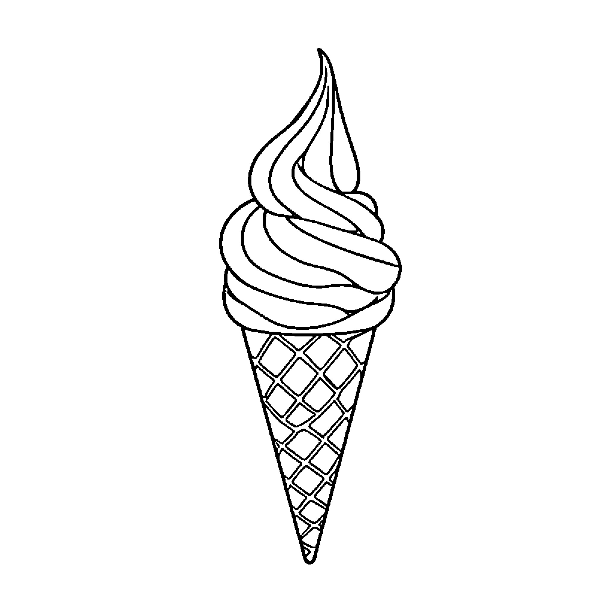 Ice Cream Cone with Swirly Dessert Coloring Page (free black-and-white line drawing printable PDF for all, from beginners to advanced learners, including children, teens, adults, and seniors)
