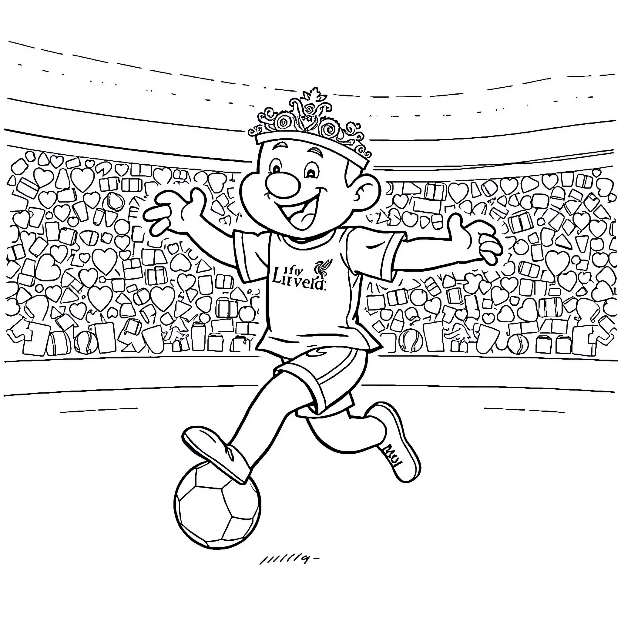 Bluey playing soccer joyfully in the stadium Coloring Page (free black-and-white line drawing printable PDF for all, from beginners to advanced learners, including children, teens, adults, and seniors)