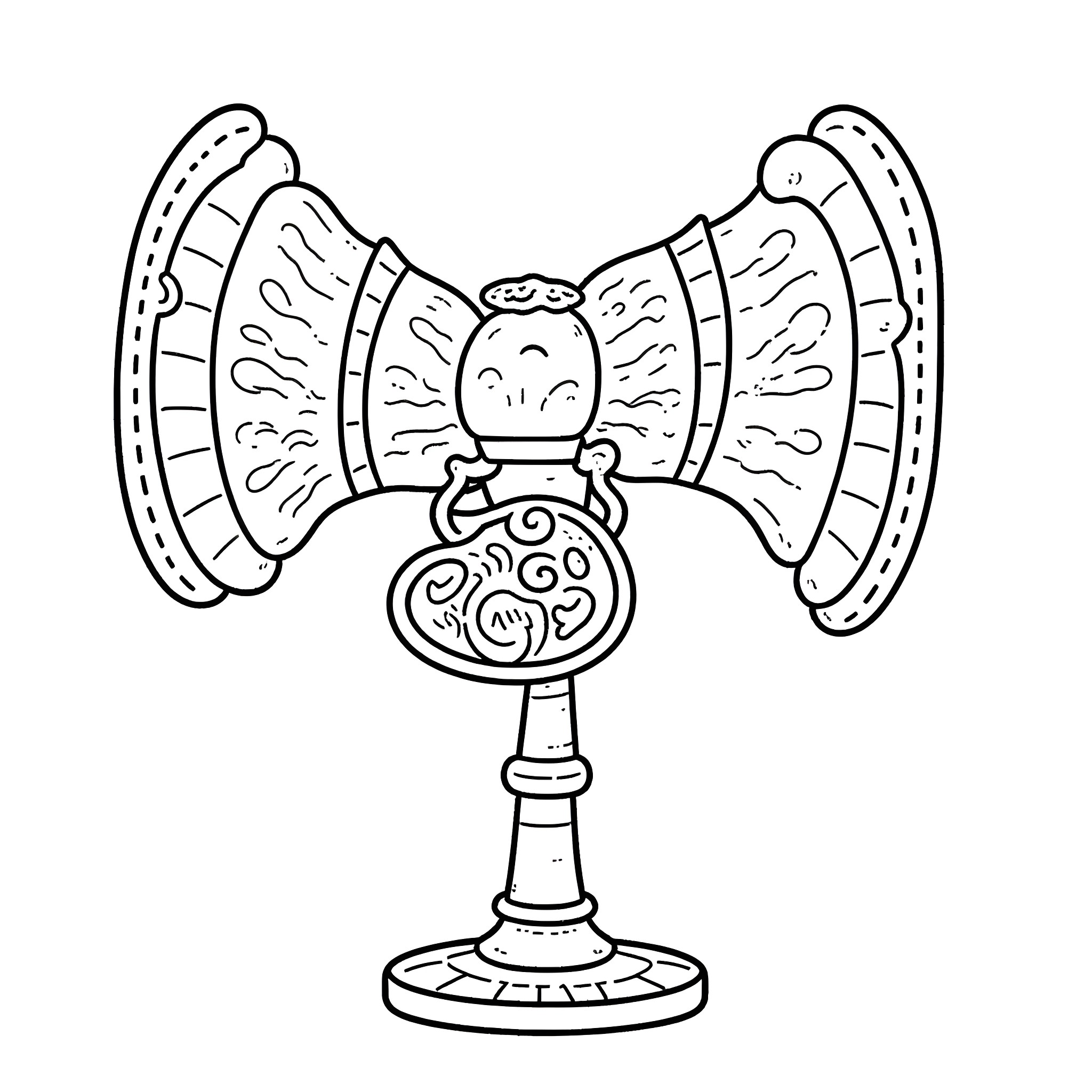 Soundbellows - Ornate Chalice with Decorative Wings Coloring Page (free black-and-white line drawing printable PDF for all, from beginners to advanced learners, including children, teens, adults, and seniors)
