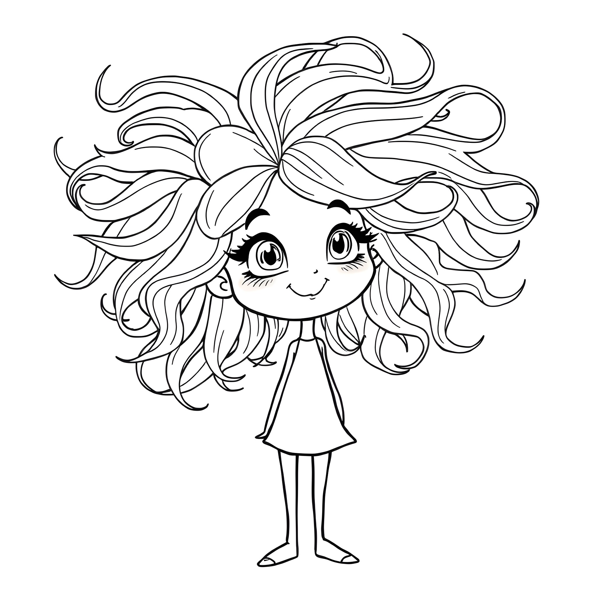 Trump's Whimsical Cartoon Character with Flowing Hair Coloring Page (free black-and-white line drawing printable PDF for all, from beginners to advanced learners, including children, teens, adults, and seniors)