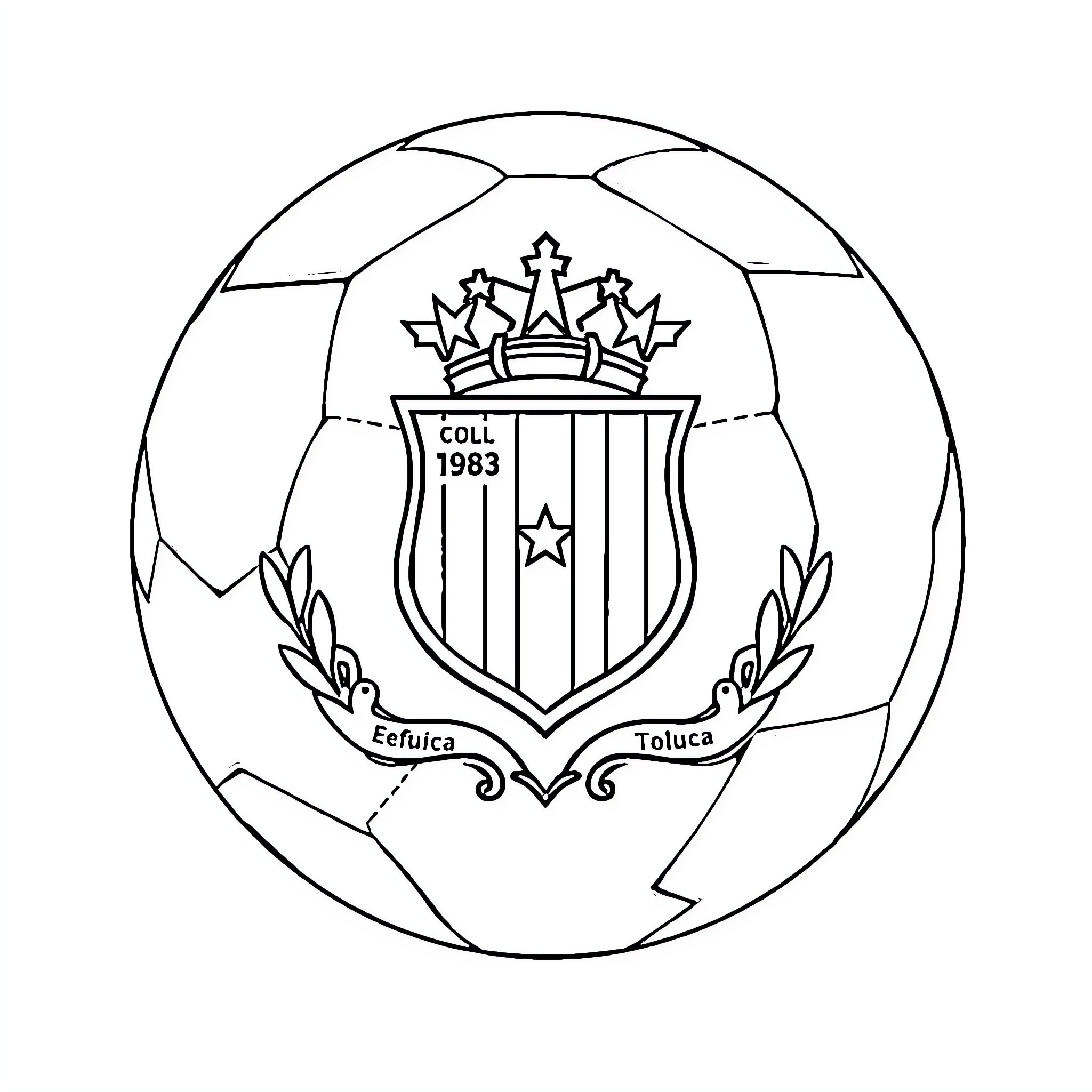 Toluca soccer club emblem with crown and stars Coloring Page (free black-and-white line drawing printable PDF for all, from beginners to advanced learners, including children, teens, adults, and seniors)