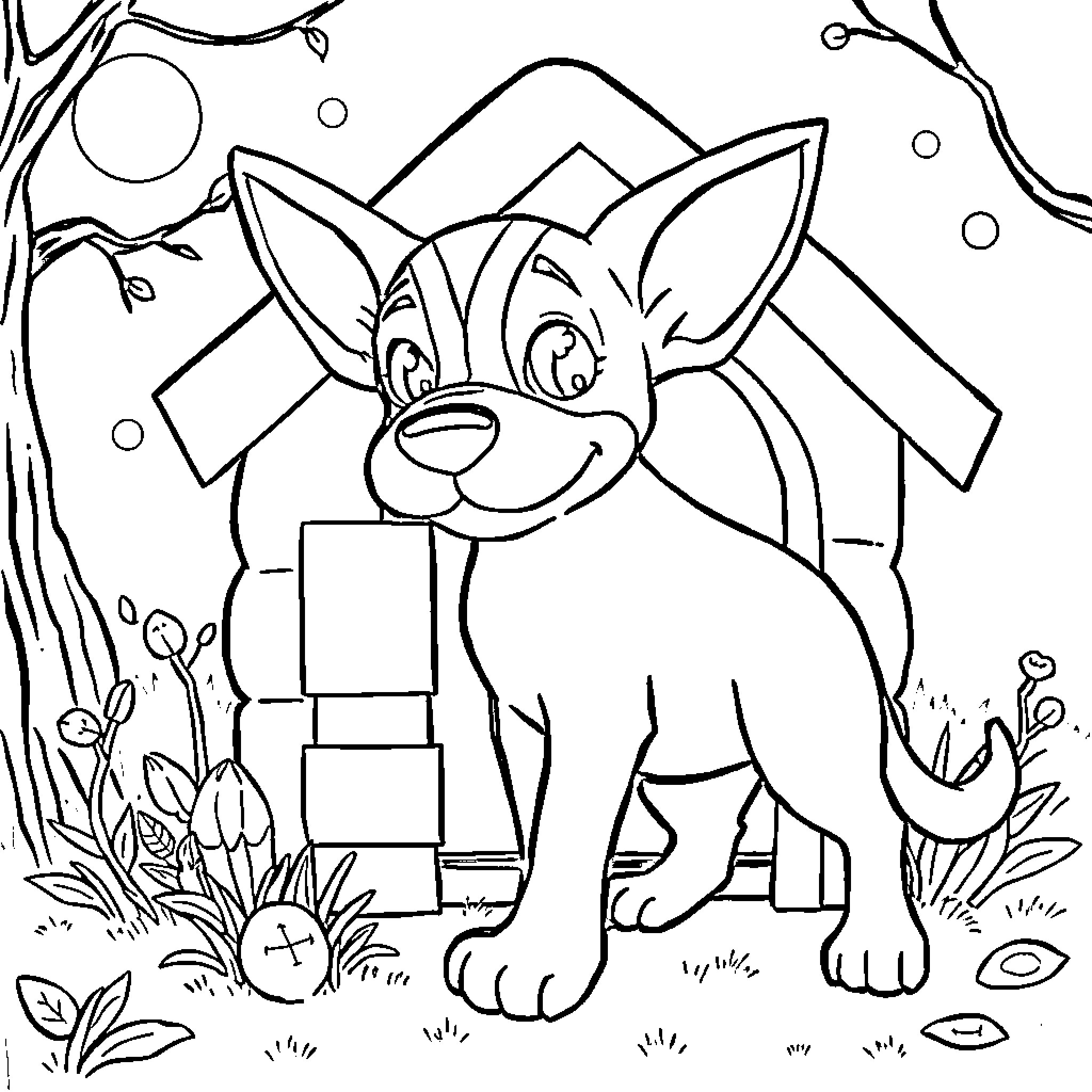 Courage of the Curious Canine in the Wild Coloring Page (free black-and-white line drawing printable PDF for all, from beginners to advanced learners, including children, teens, adults, and seniors)