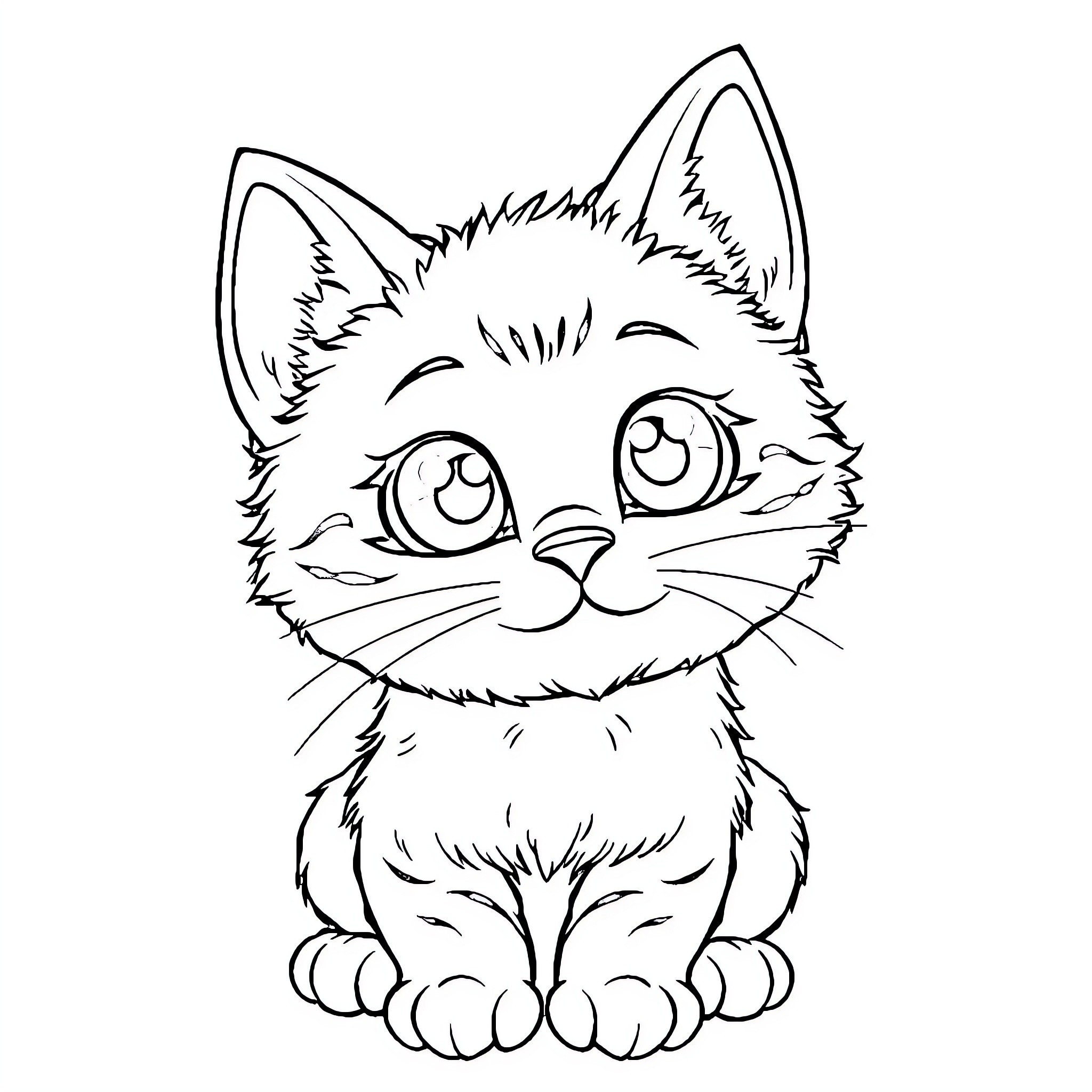Cat with happy expression in line art style Coloring Page (free black-and-white line drawing printable PDF for all, from beginners to advanced learners, including children, teens, adults, and seniors)